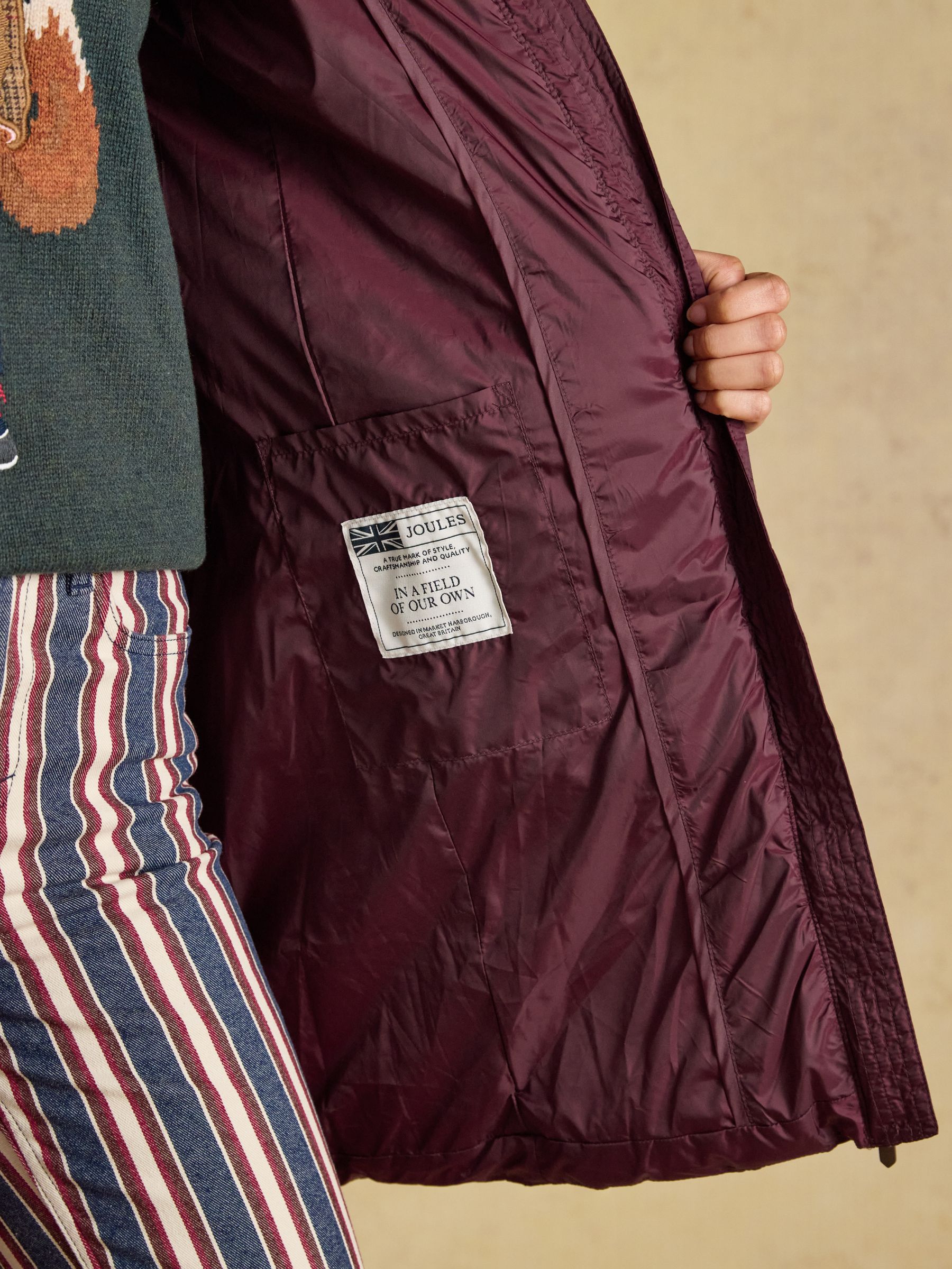 Moorsdale Burgundy Red Mid Length Showerproof Padded Coat with Hood - Image 7 of 9