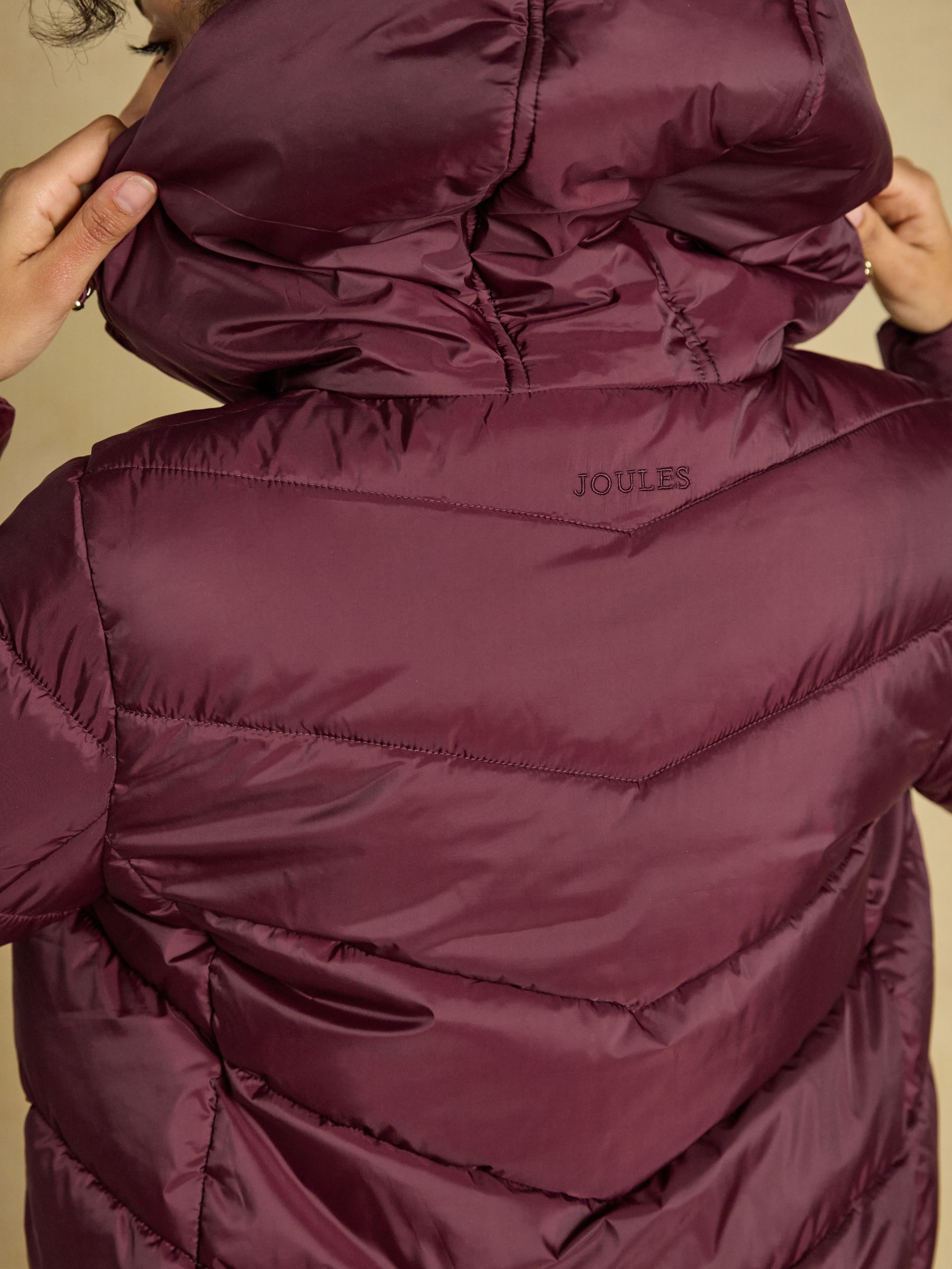 Moorsdale Burgundy Red Mid Length Showerproof Padded Coat with Hood - Image 8 of 9