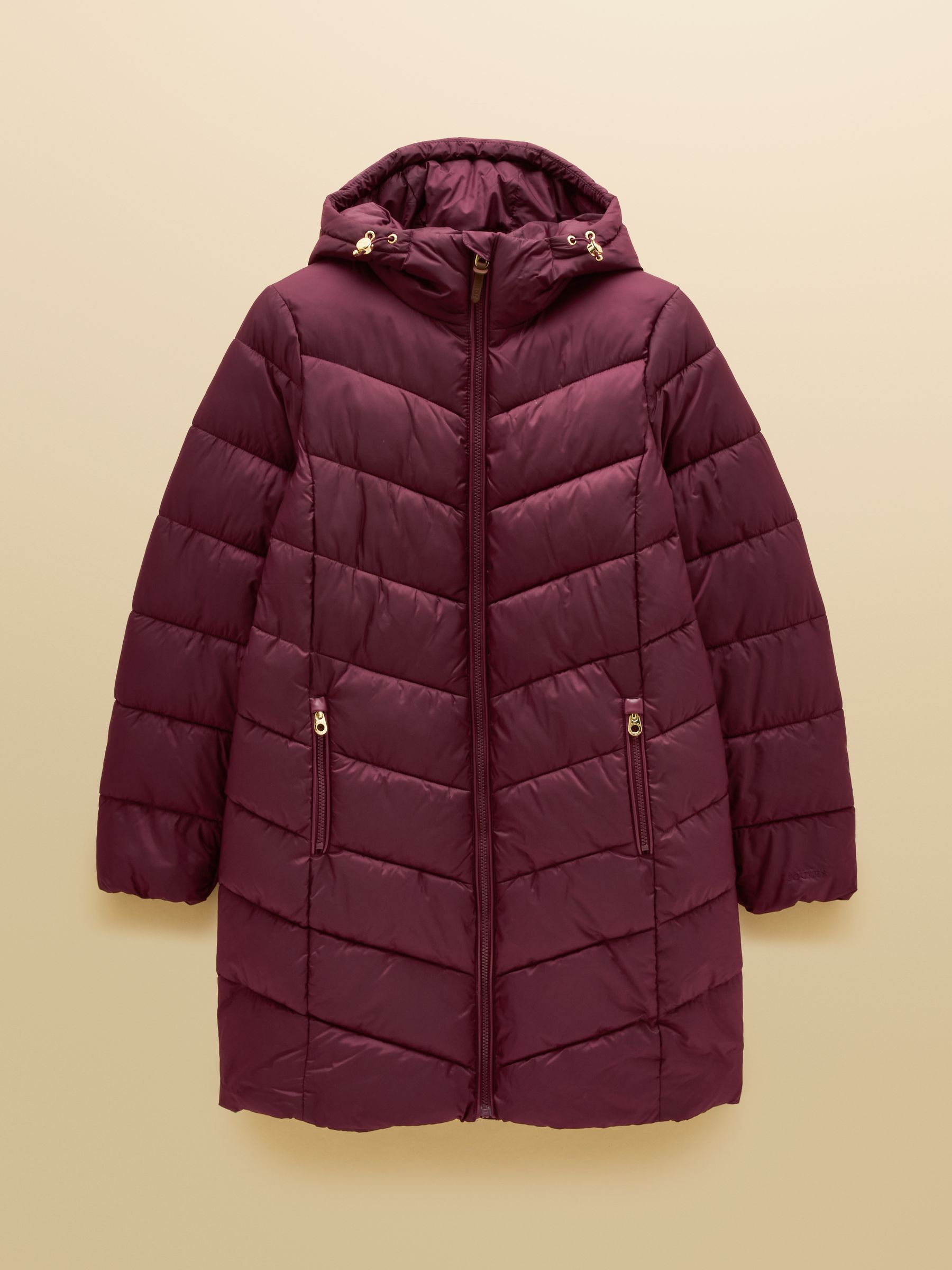 Moorsdale Burgundy Red Mid Length Showerproof Padded Coat with Hood - Image 9 of 9