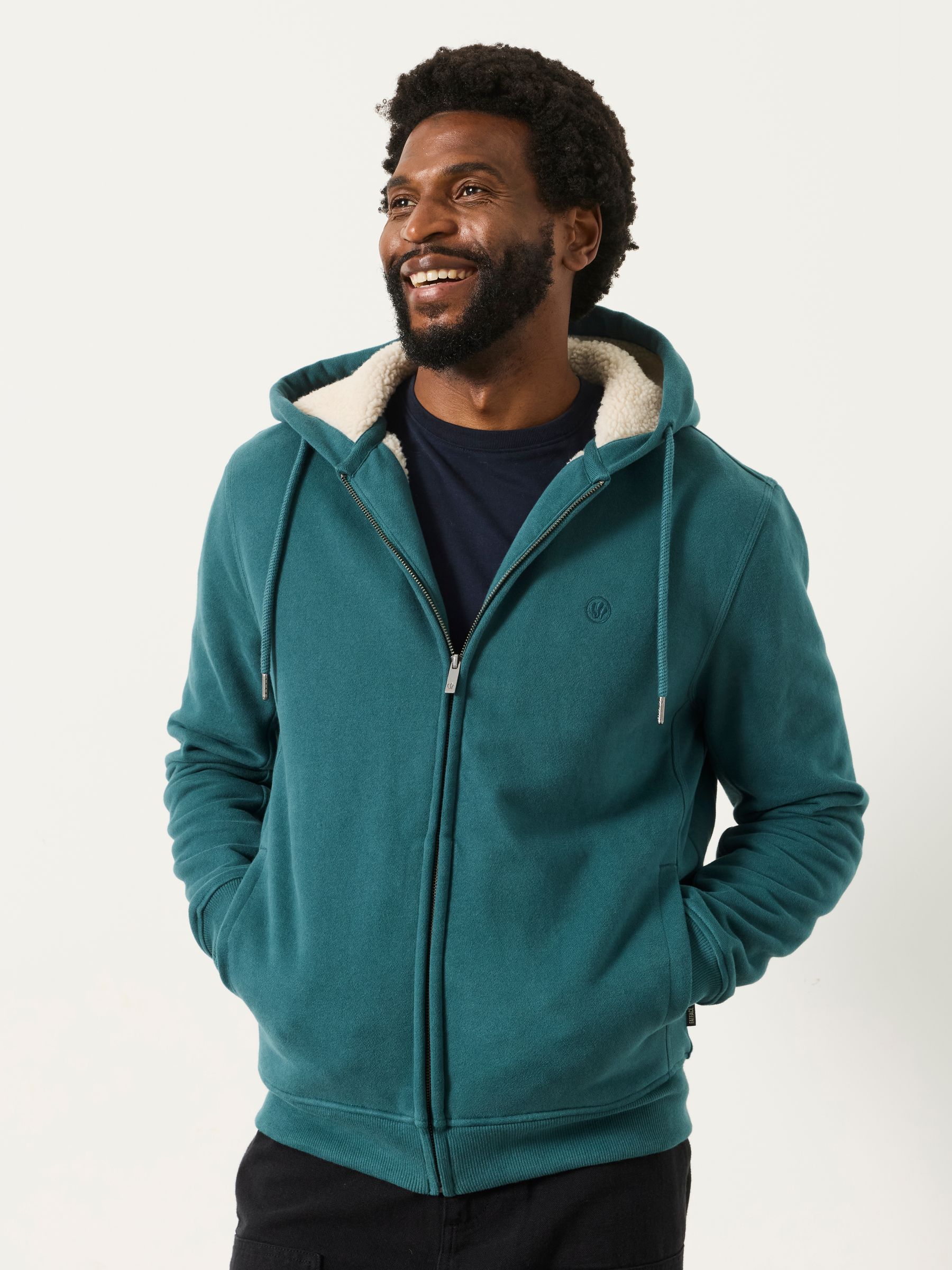 Hayle Dark Teal Borg Lined Hoodie - Image 1 of 6 Hayle Dark Teal Borg Lined Hoodie - Image 1 of 6