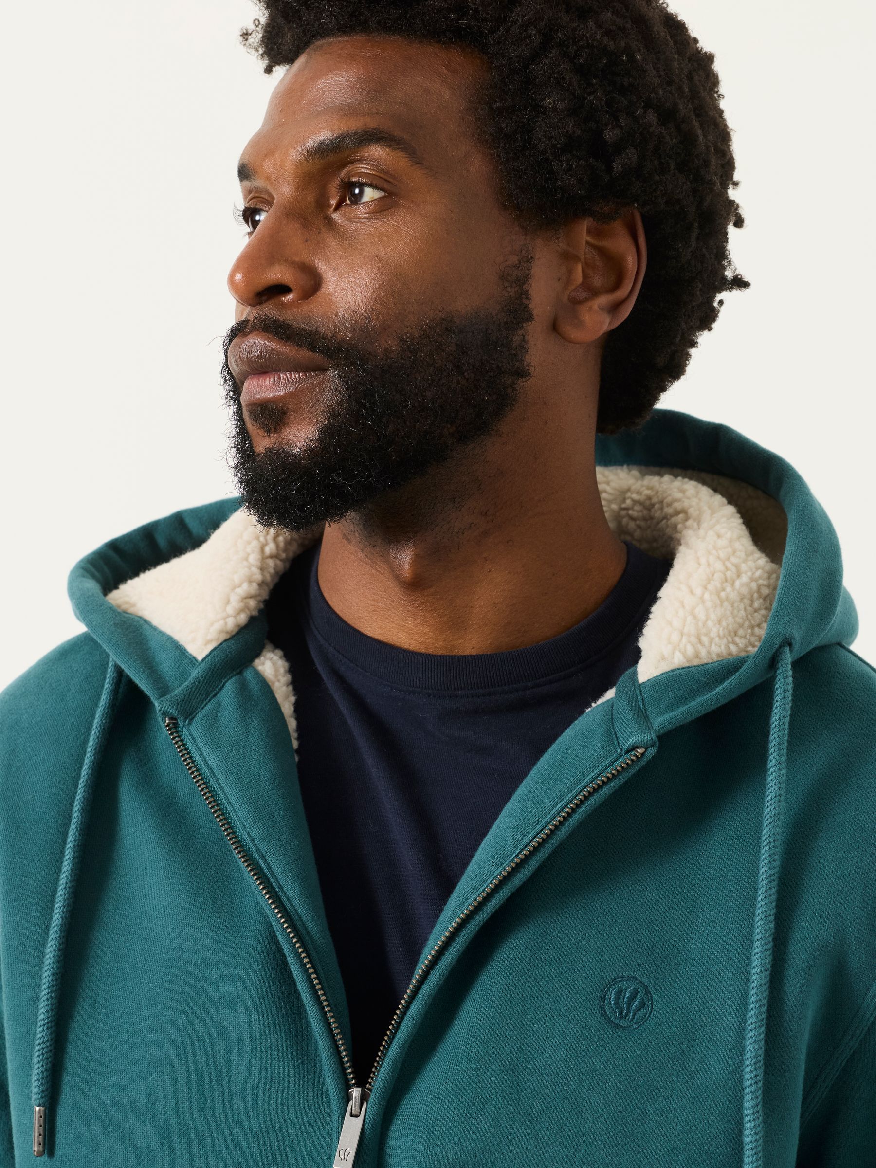 Hayle Dark Teal Borg Lined Hoodie - Image 3 of 6