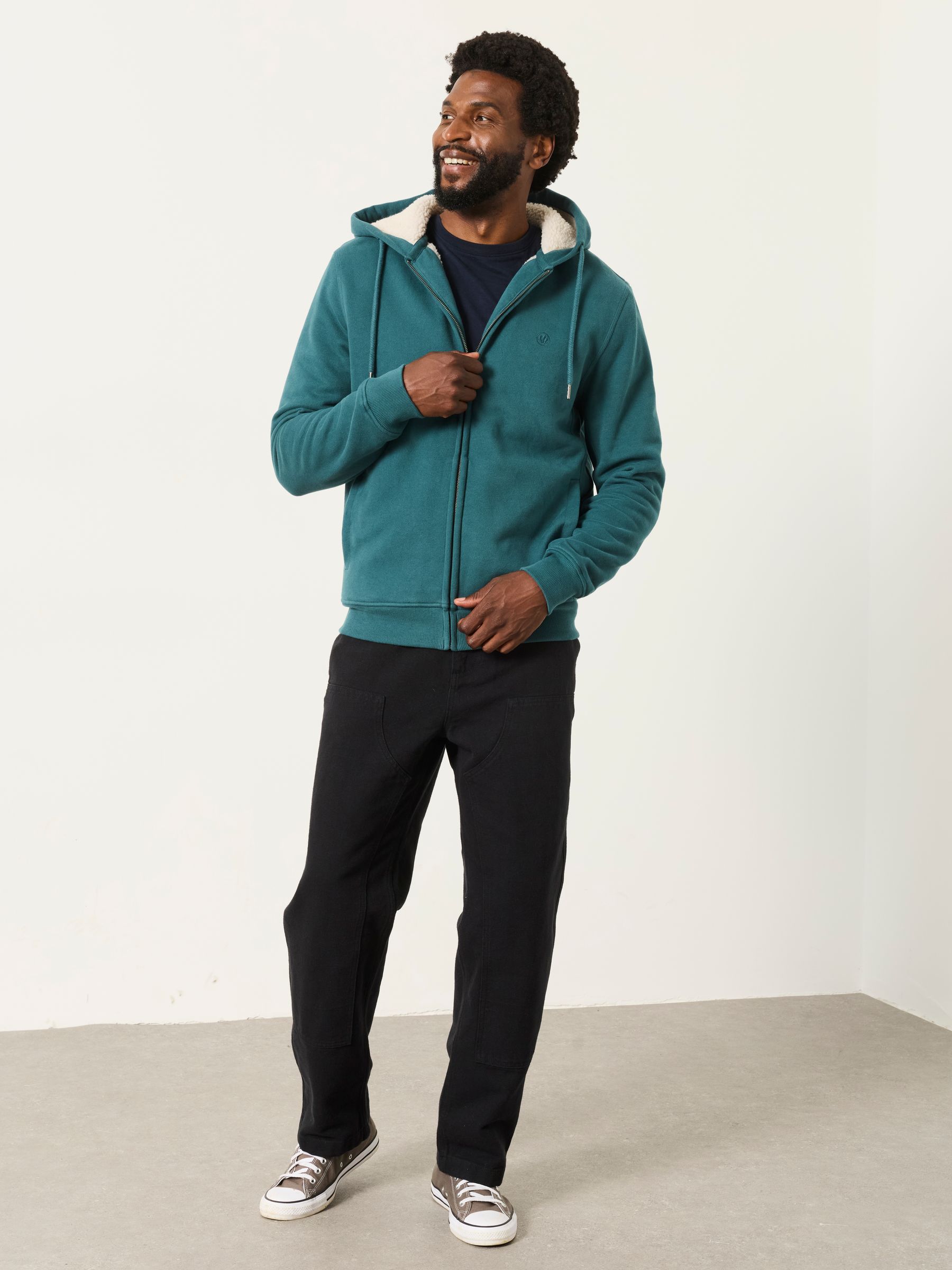 Hayle Dark Teal Borg Lined Hoodie - Image 4 of 6