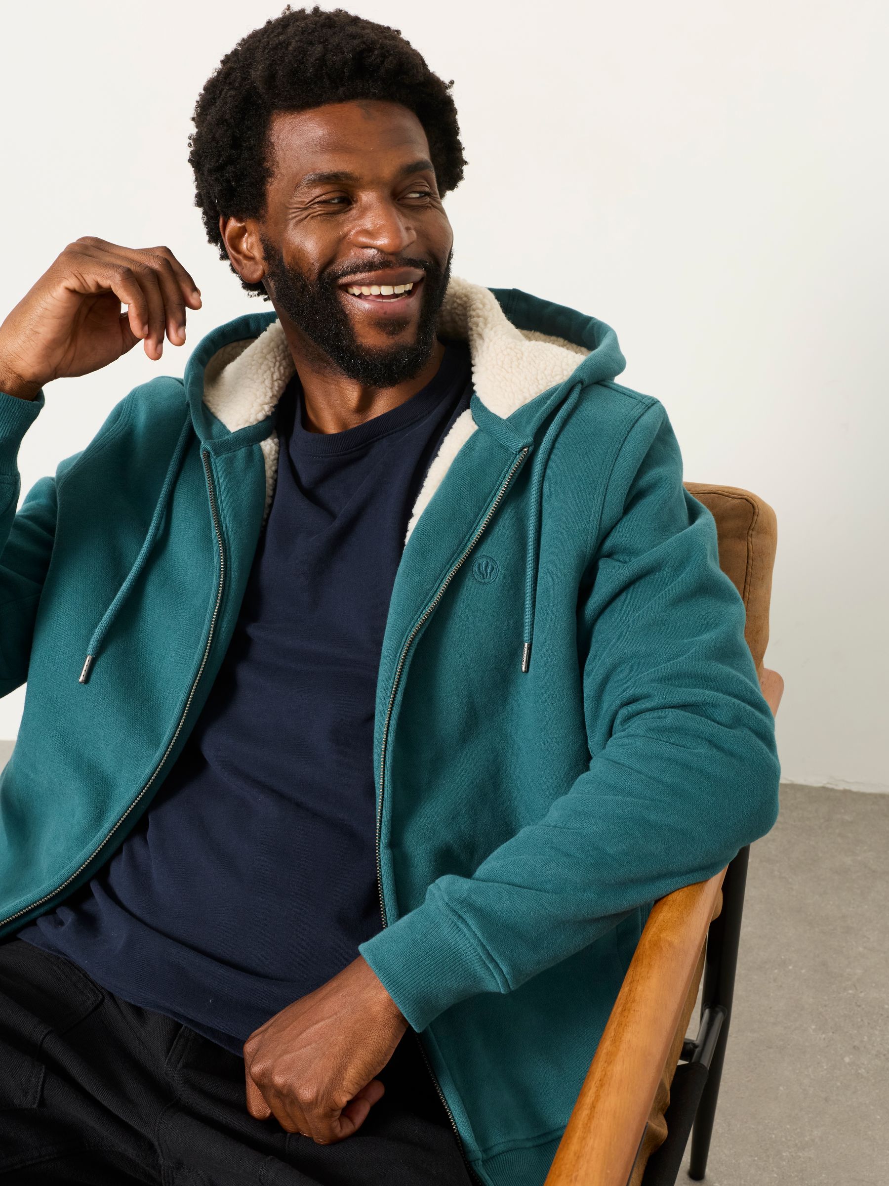 Hayle Dark Teal Borg Lined Hoodie - Image 5 of 6