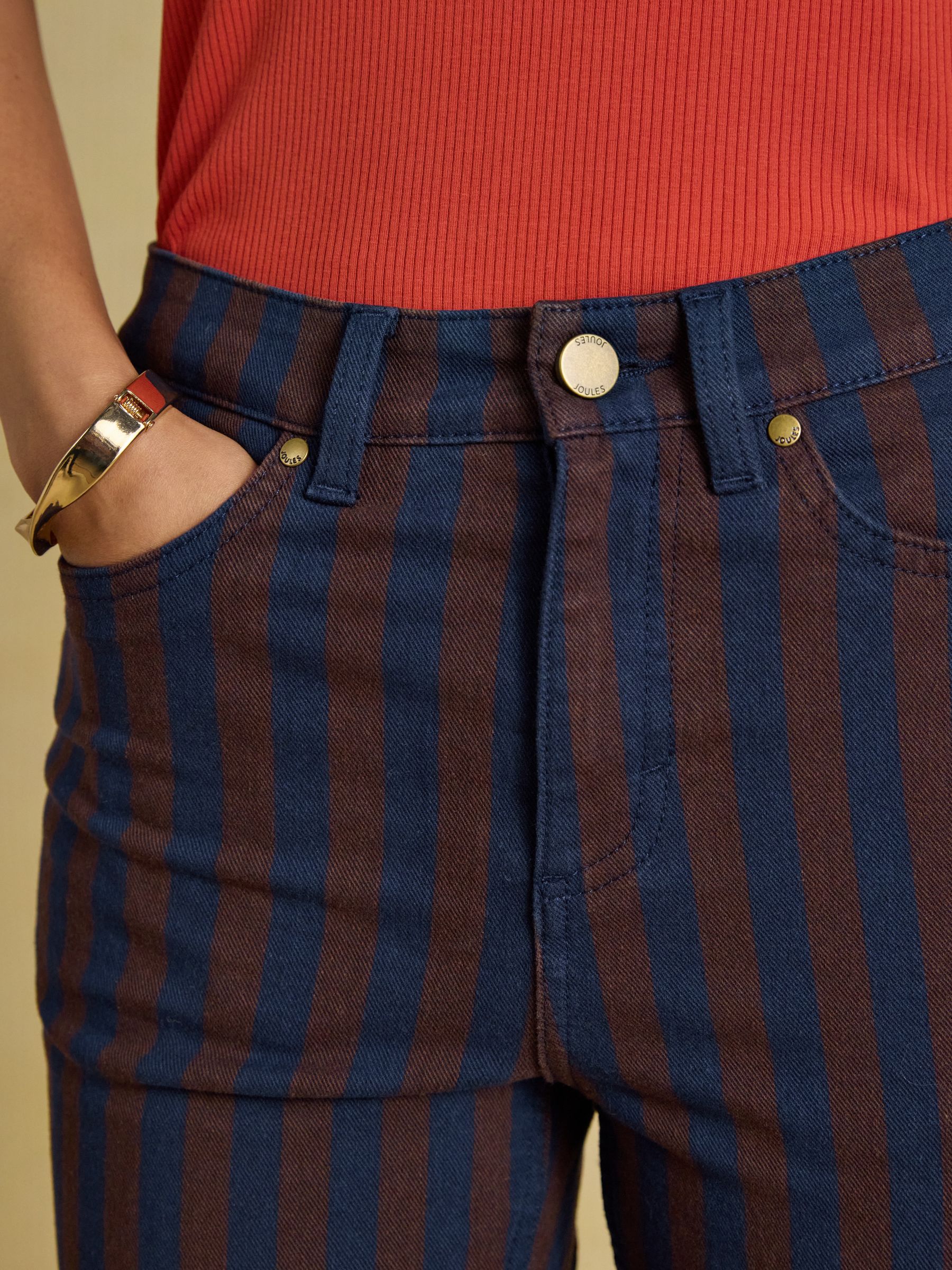 Brown/Navy Striped Slim Straight Mid Rise Jeans - Image 3 of 6