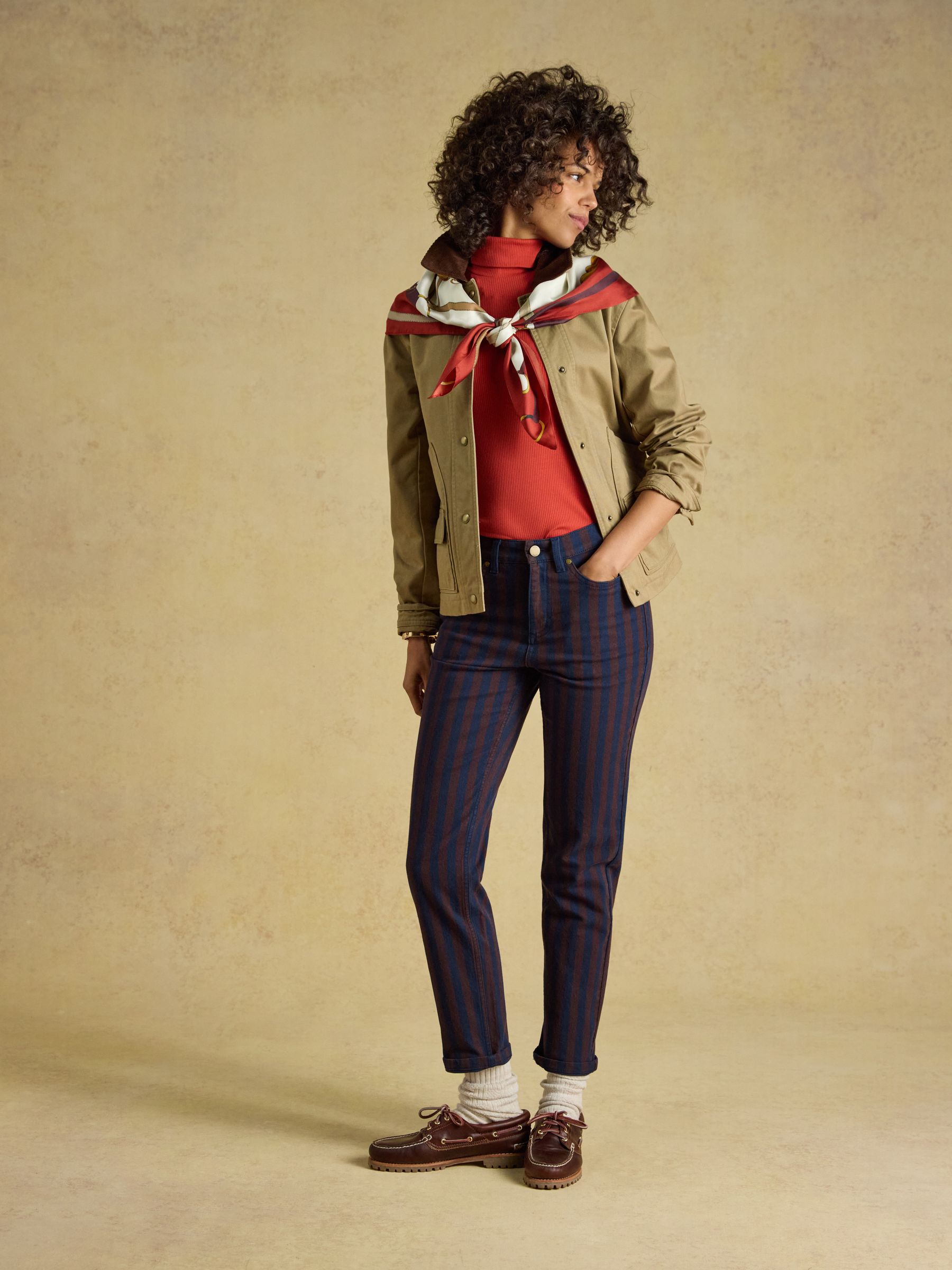 Brown/Navy Striped Slim Straight Mid Rise Jeans - Image 4 of 6