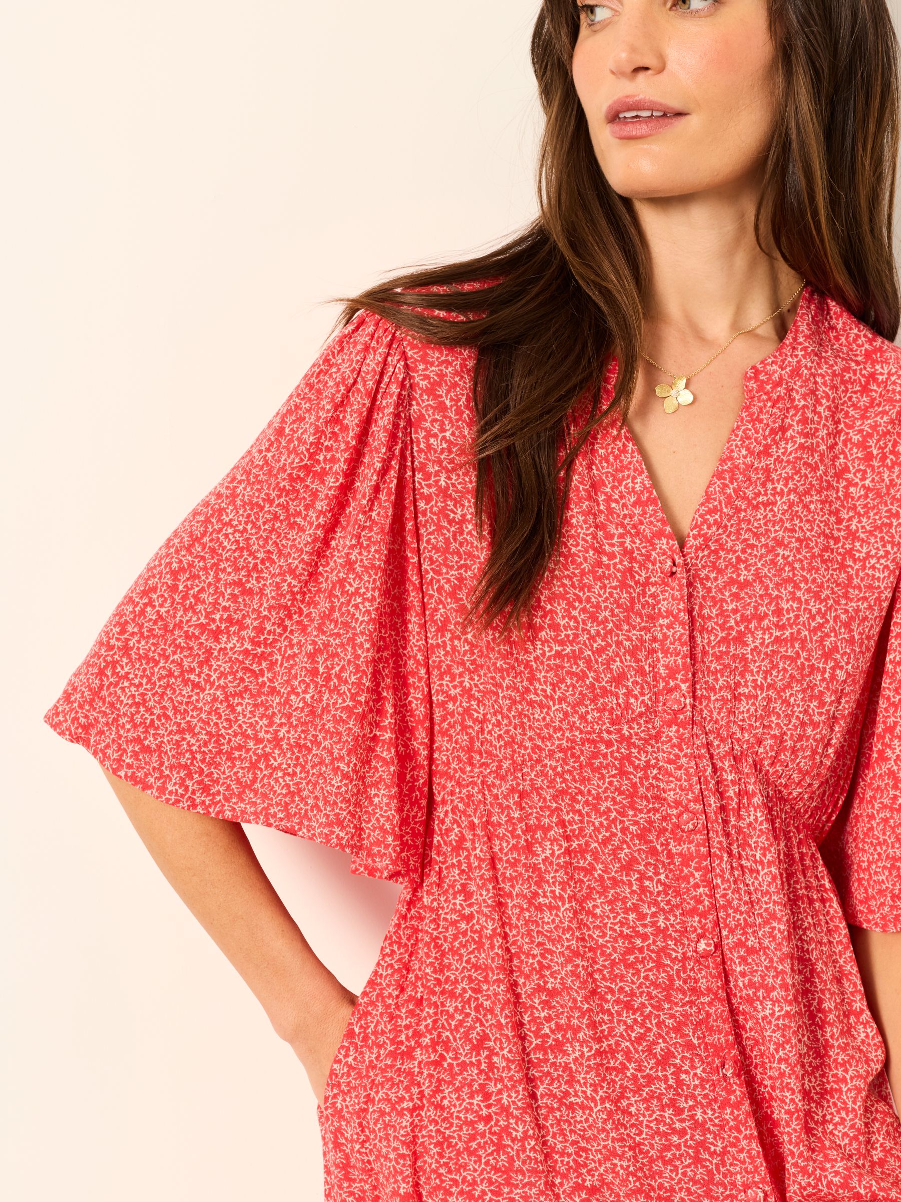 Paige Red Coral Texture Petite Midi Dress - Image 3 of 5