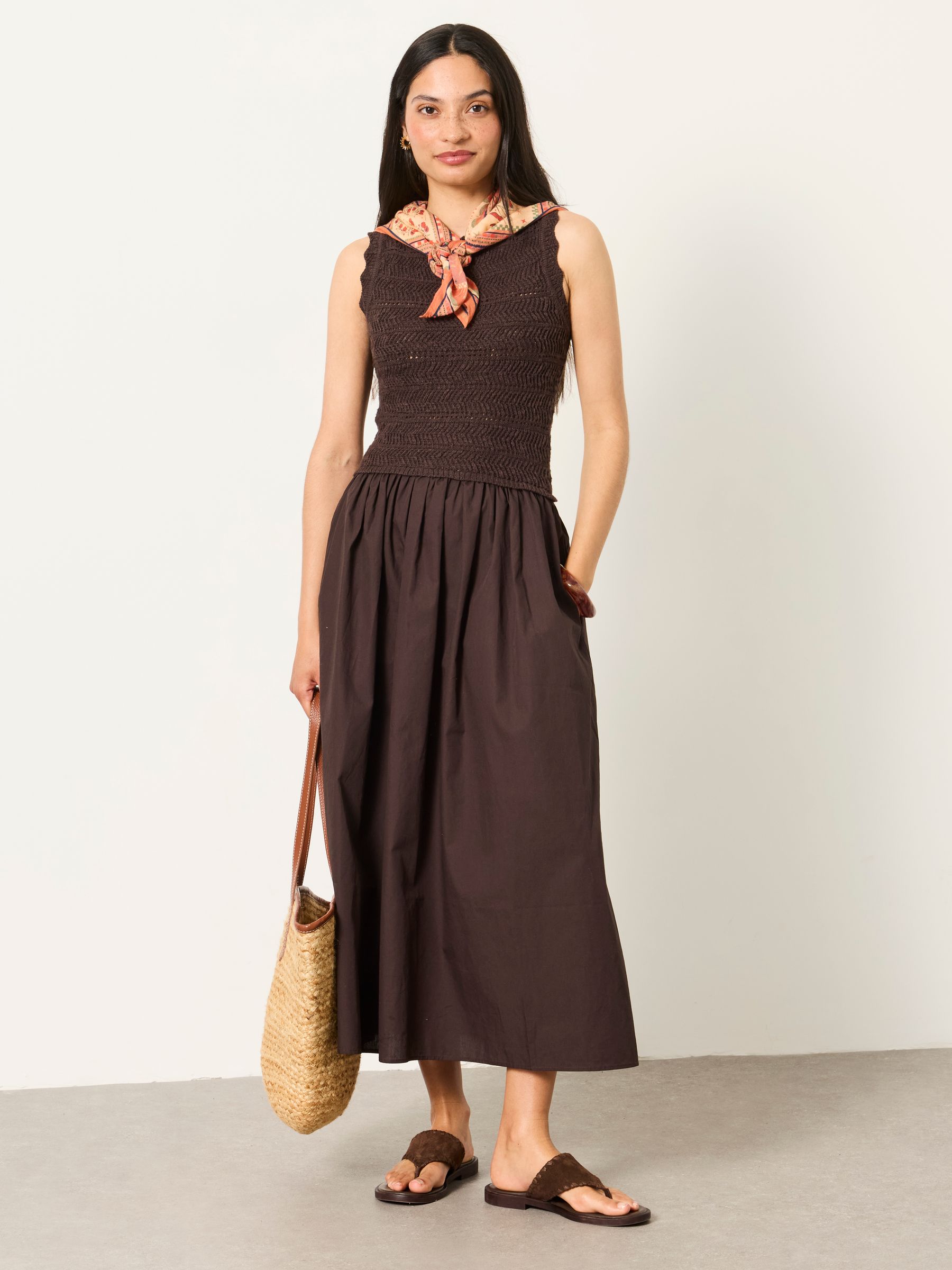 Talia Chocolate Brown Regular 2in1 Midi Dress - Image 1 of 5