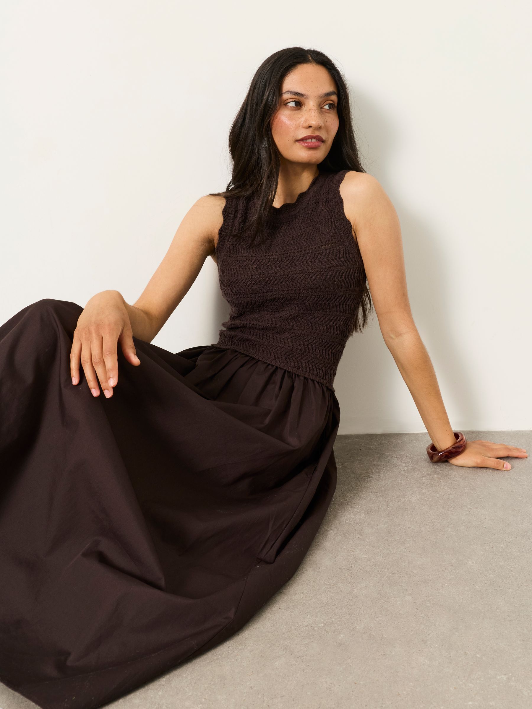 Talia Chocolate Brown Regular 2in1 Midi Dress - Image 4 of 5