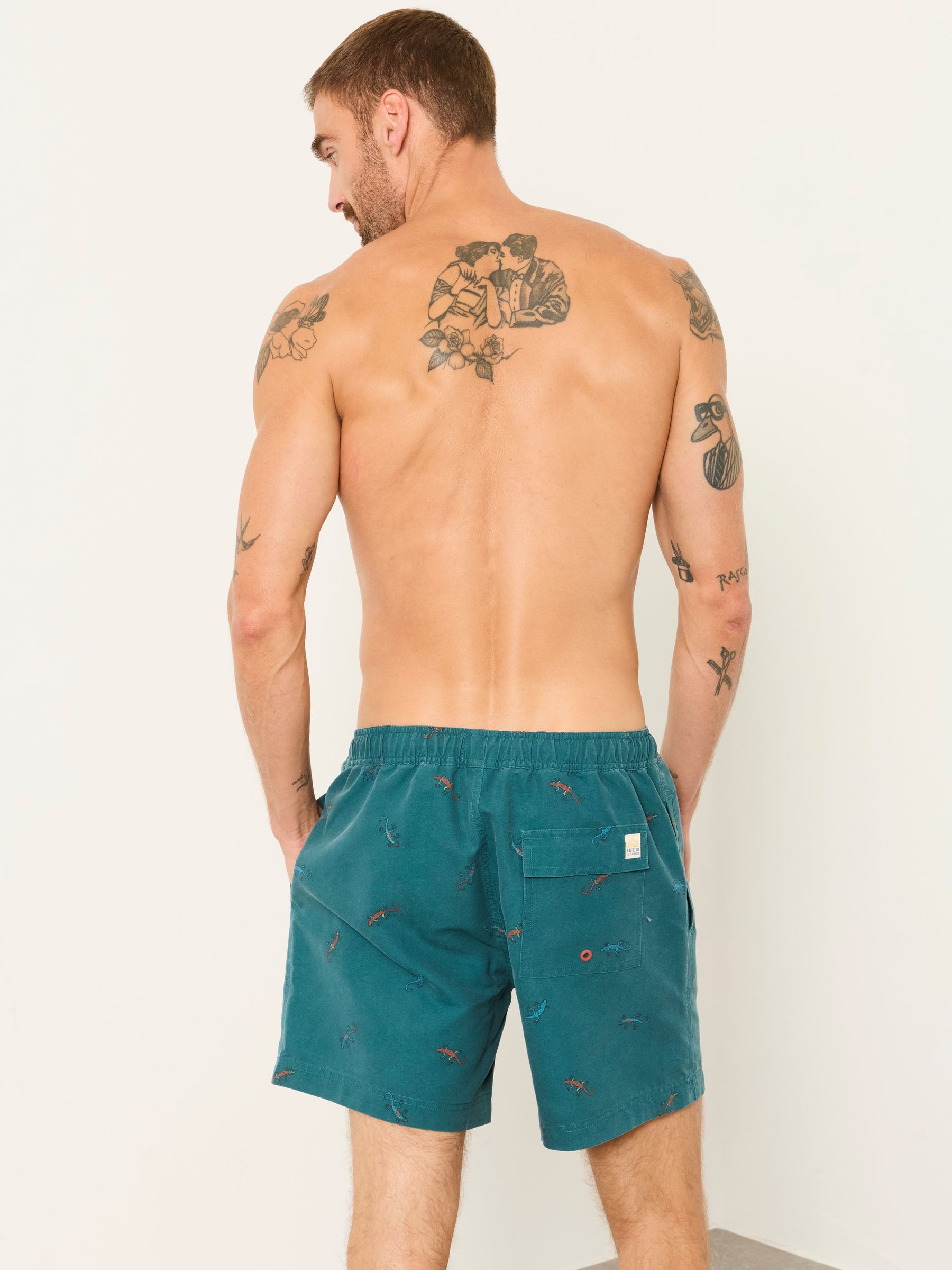 Dark Teal Blue Lizard Printed Swim Shorts - Image 2 of 6