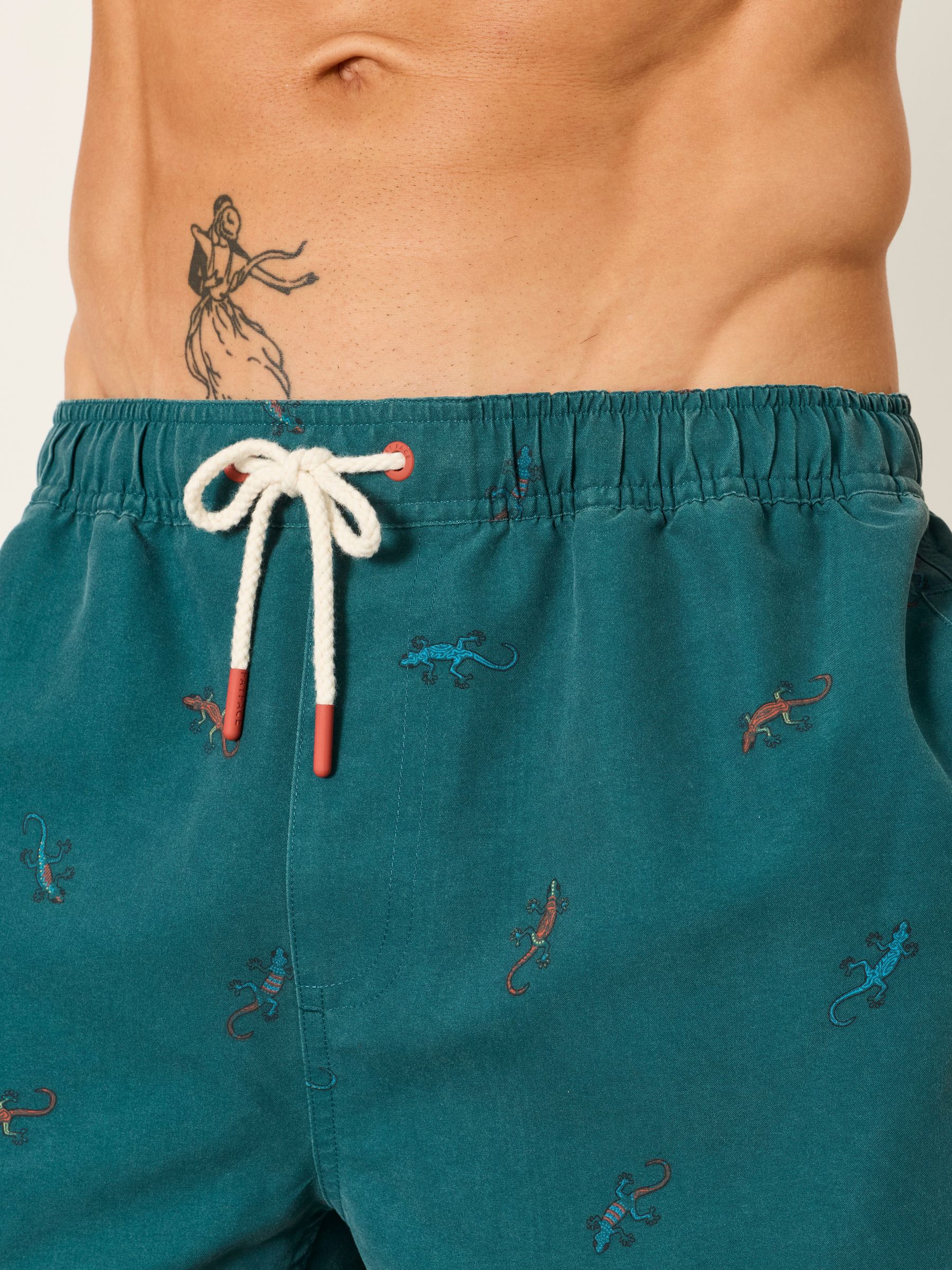 Dark Teal Blue Lizard Printed Swim Shorts - Image 3 of 6