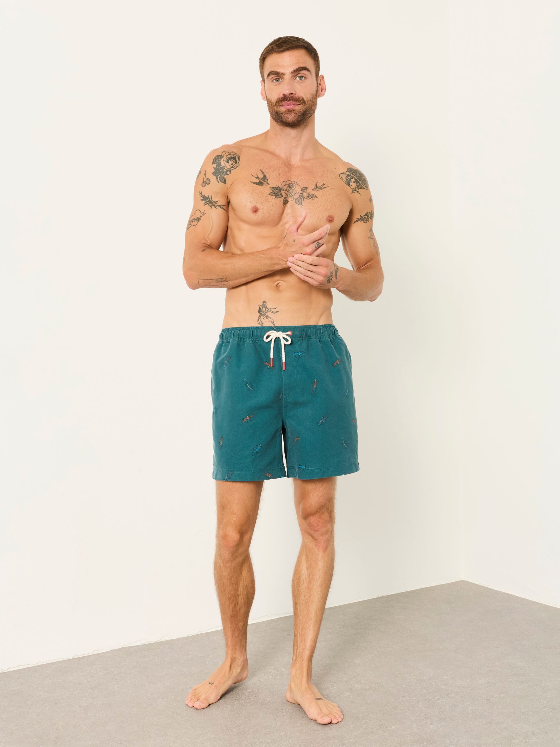 Dark Teal Blue Lizard Printed Swim Shorts - Image 4 of 6