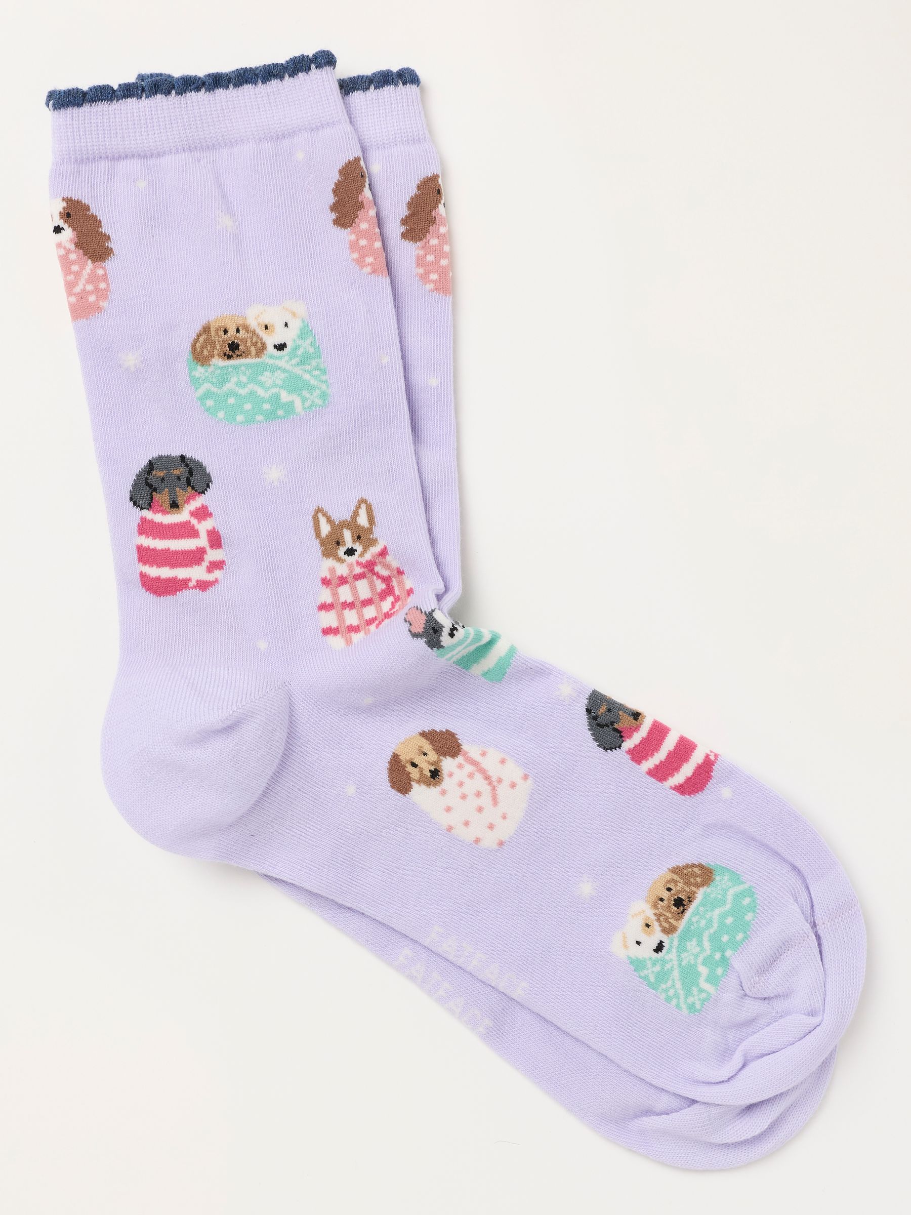 Lilac Purple Dogs in Blankets Socks - Image 1 of 2