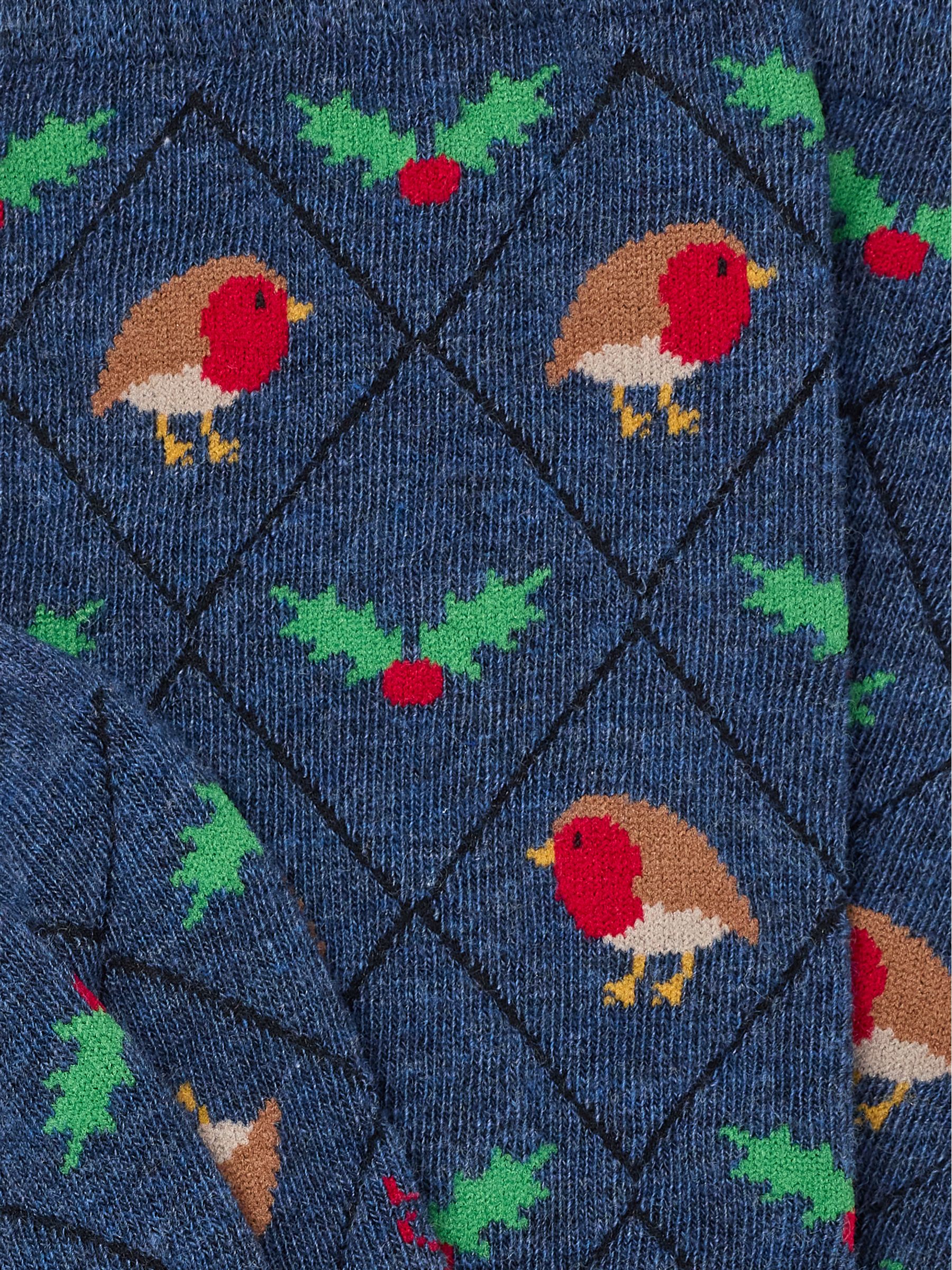 Navy Christmas Robin Argyle Socks - Image 2 of 2
