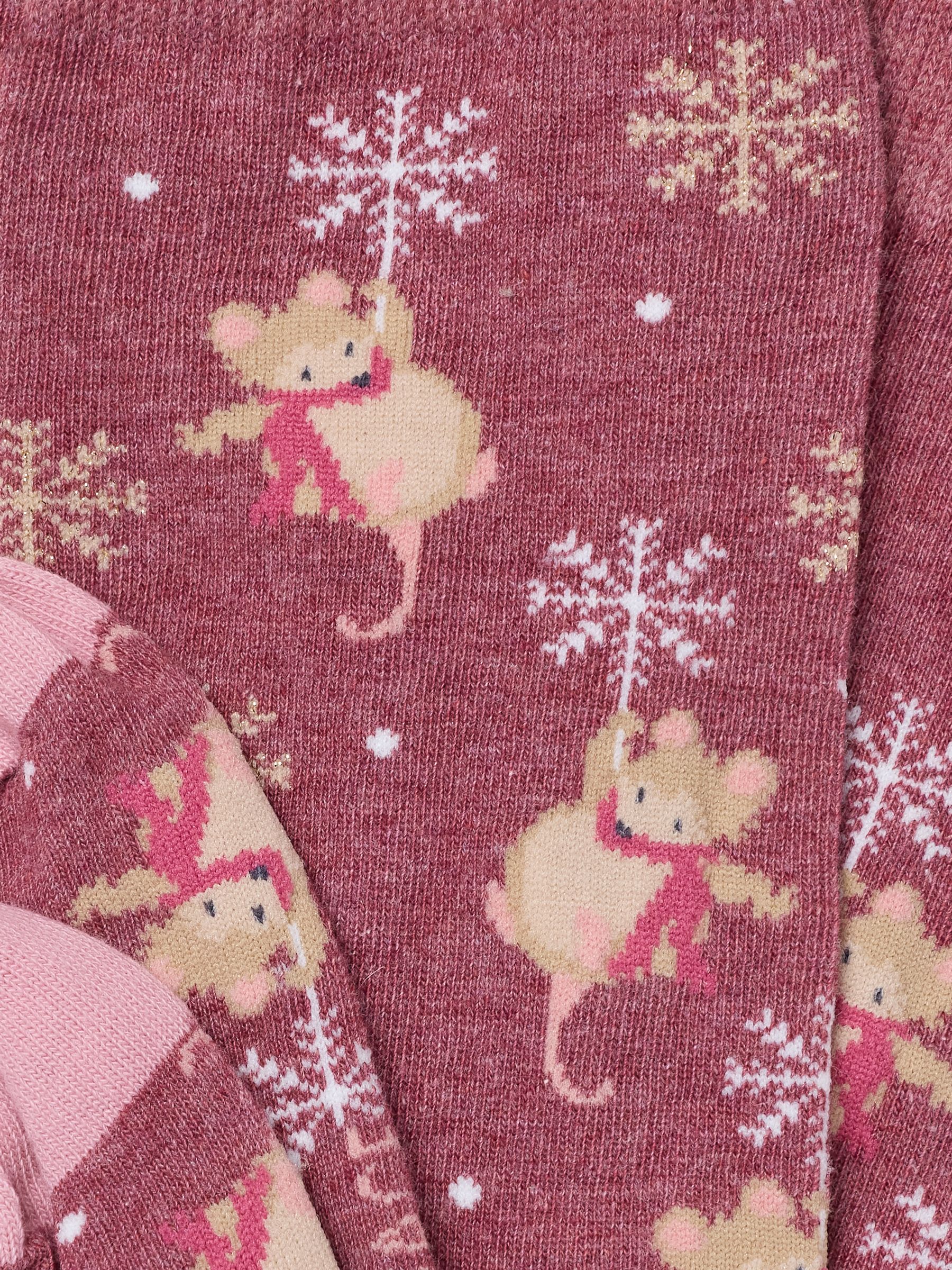 Berry Pink Christmas Mouse Socks - Image 2 of 2