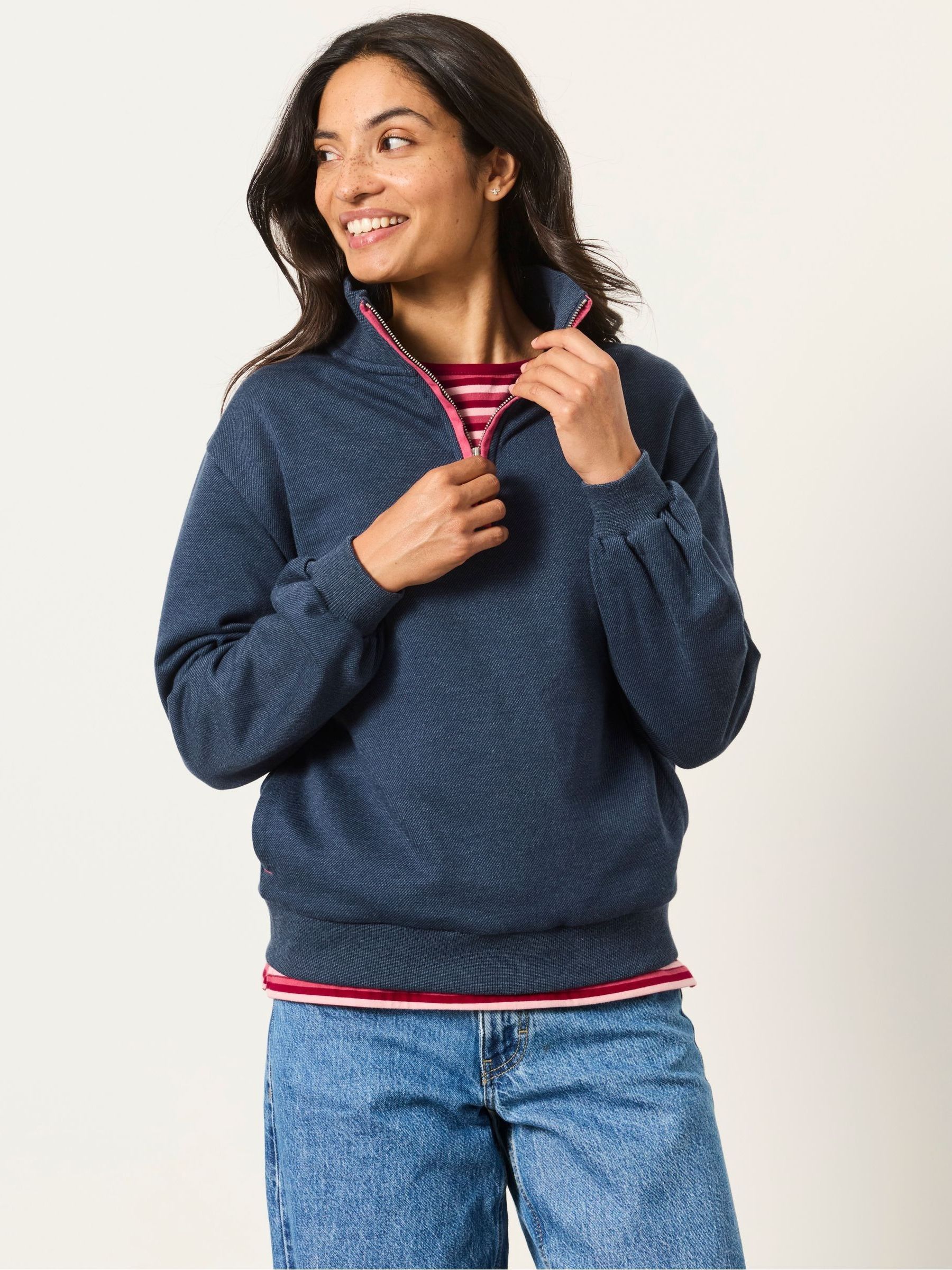 Navy Textured Half Neck Sweatshirt - Image 4 of 6