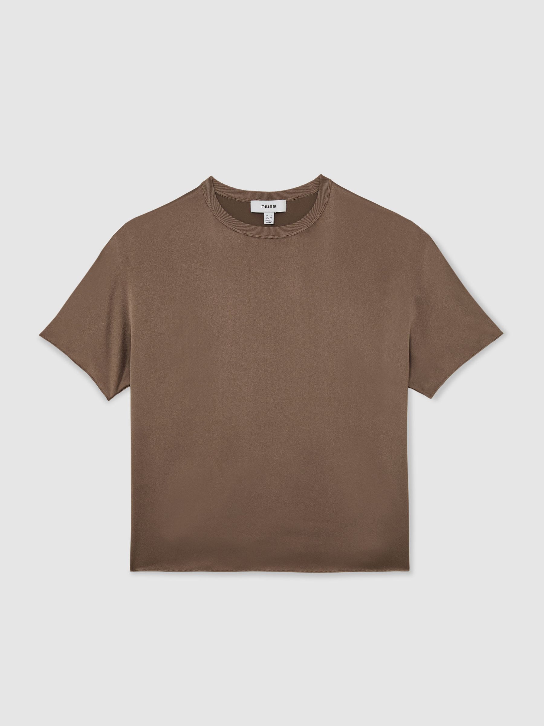 Silk Short-Sleeve Top in Taupe Brown - image 1
