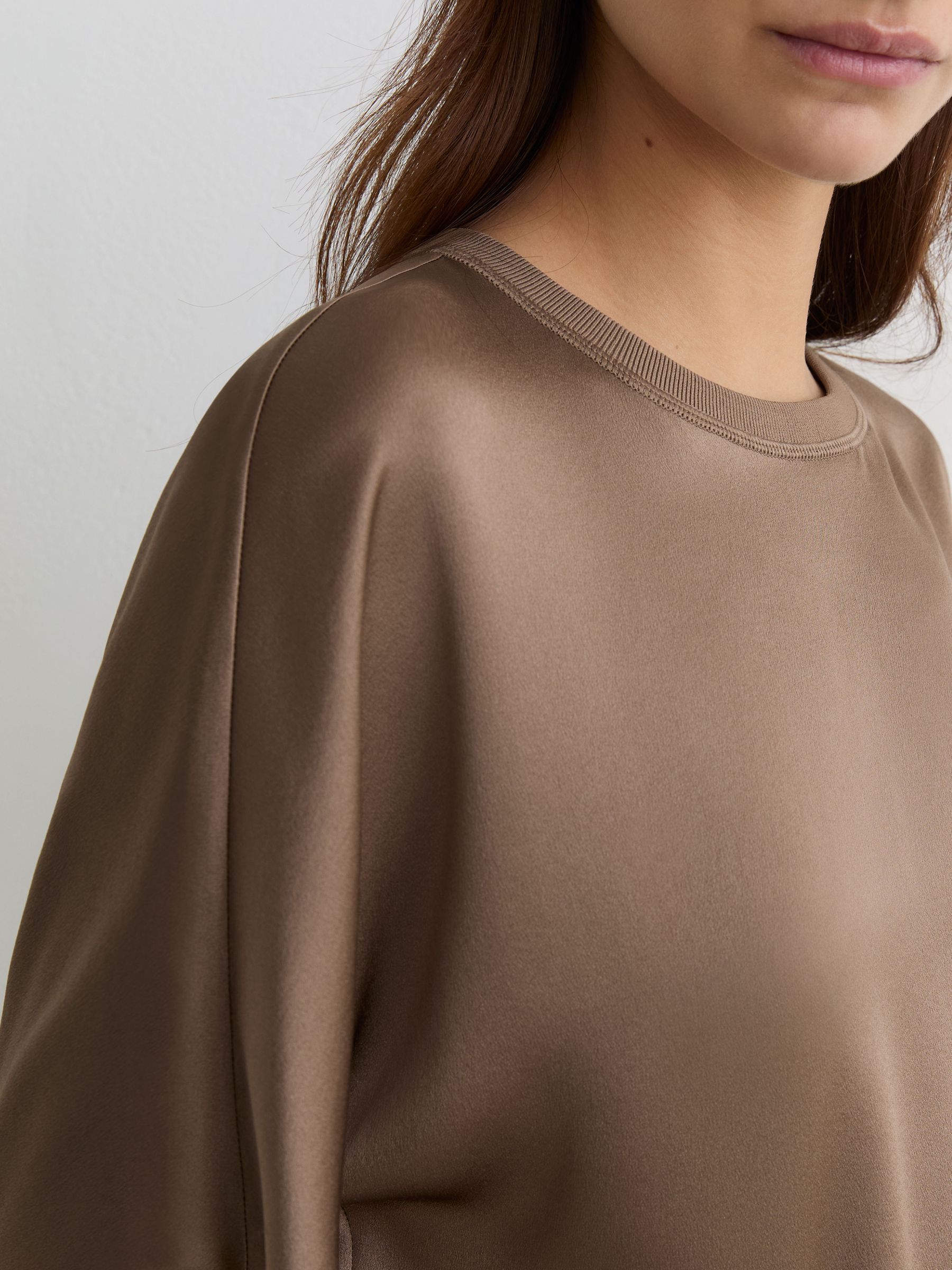 Silk Short-Sleeve Top in Taupe Brown - image 5