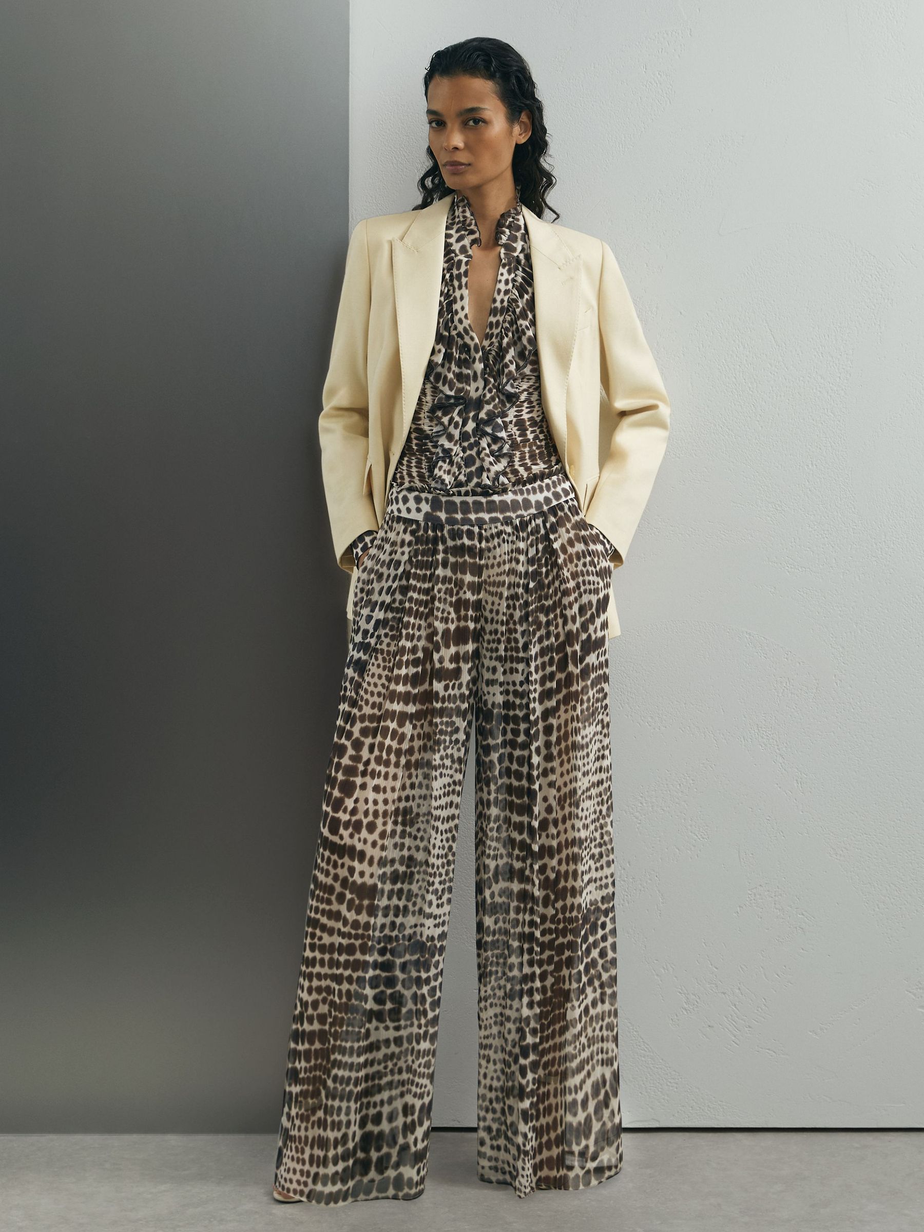 Atelier Animal-Print Wide-Leg Trousers in Chocolate - Image 1 of 8