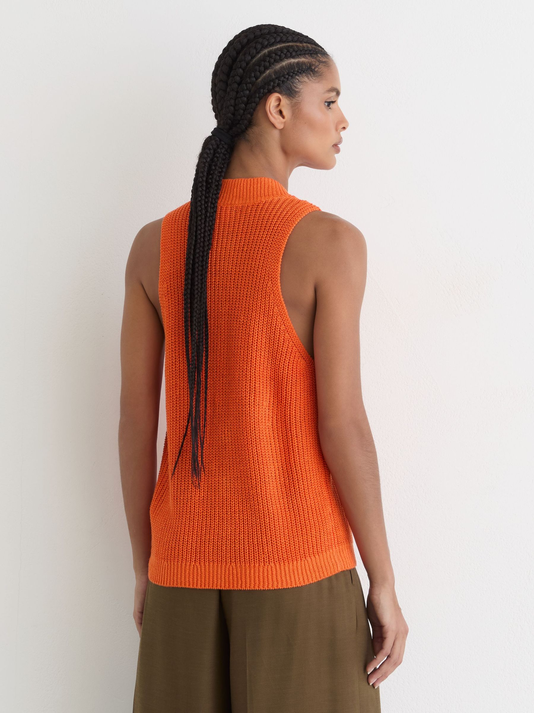Linen Button-Through Knitted Waistcoat in Orange - Image 6 of 7