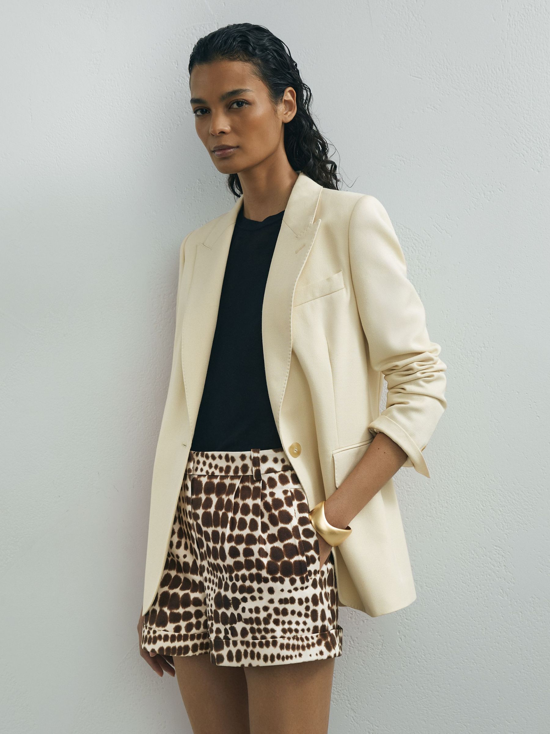 Atelier Chocolate Cotton Animal-Print Tailored Shorts in Chocolate - Image 1 of 7