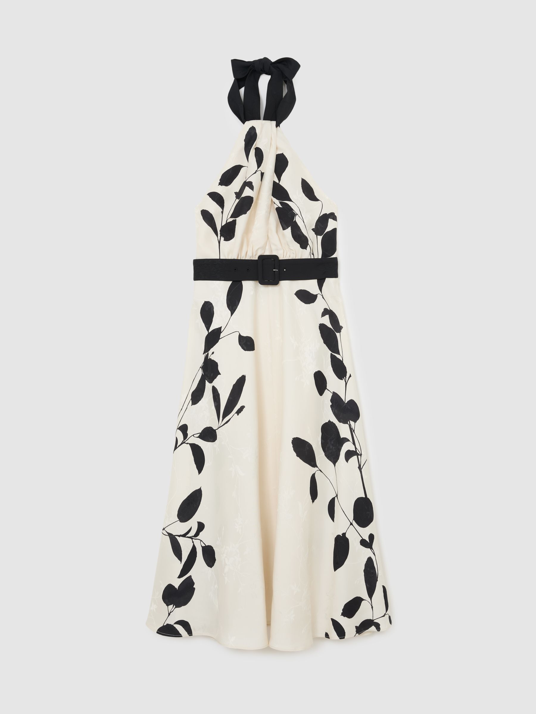 Jacquard Printed Halterneck Midi Dress in Ivory/Black - image 1