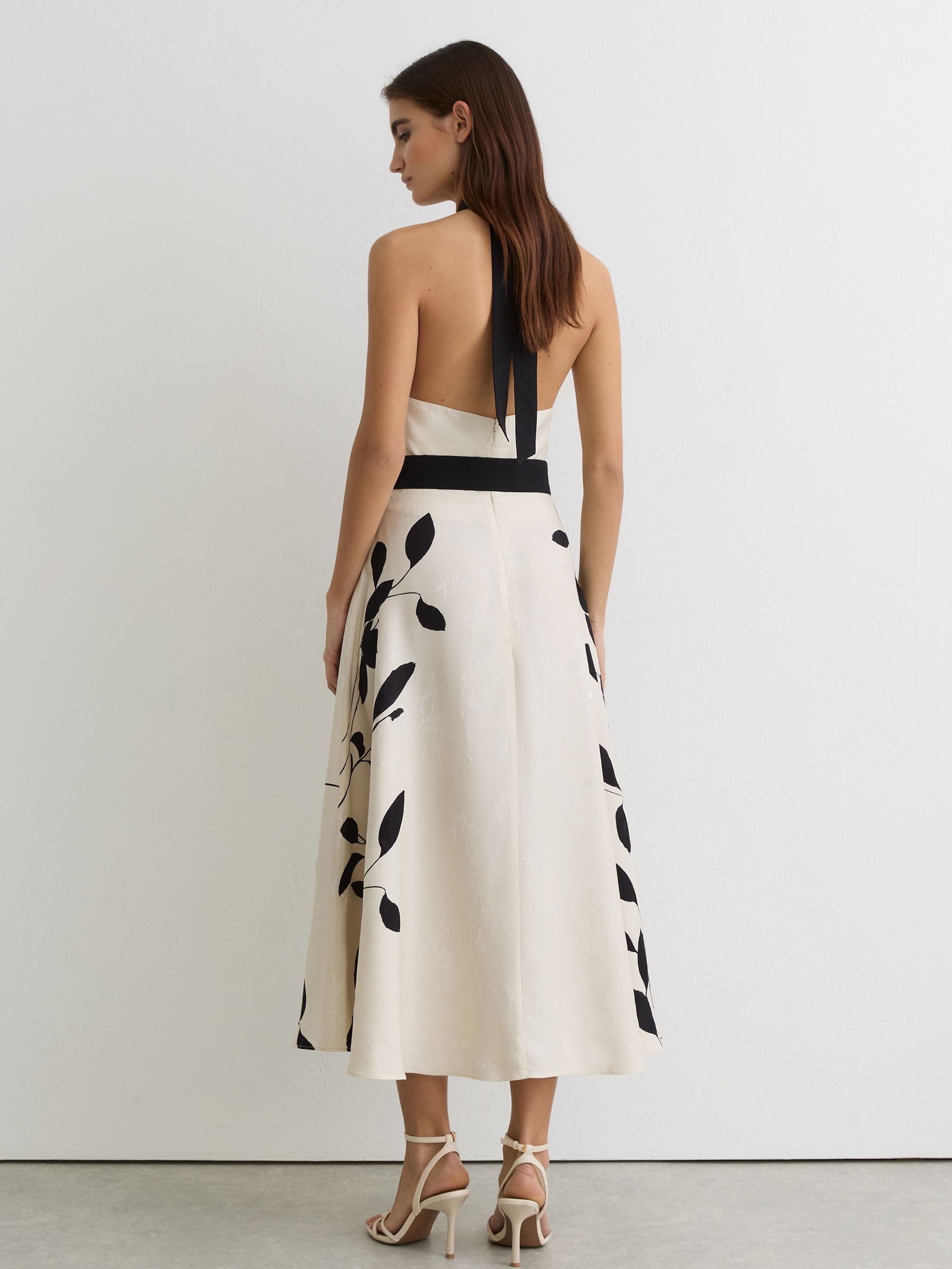 Jacquard Printed Halterneck Midi Dress in Ivory/Black - image 4