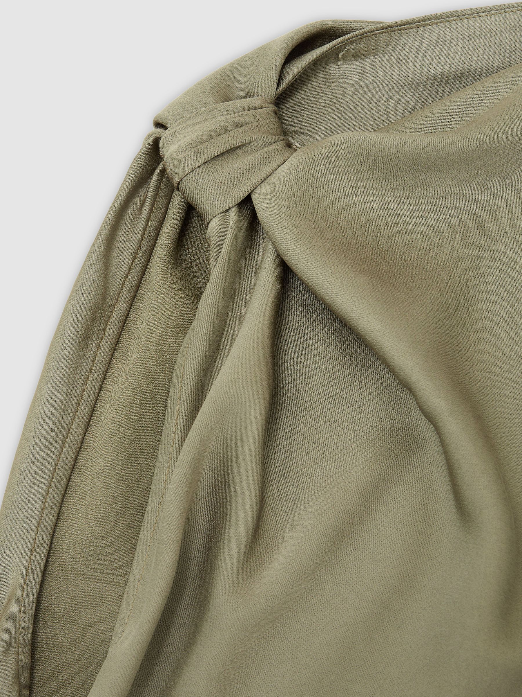 Satin Asymmetric Draped Midi Dress in Khaki Green - Image 6 of 6