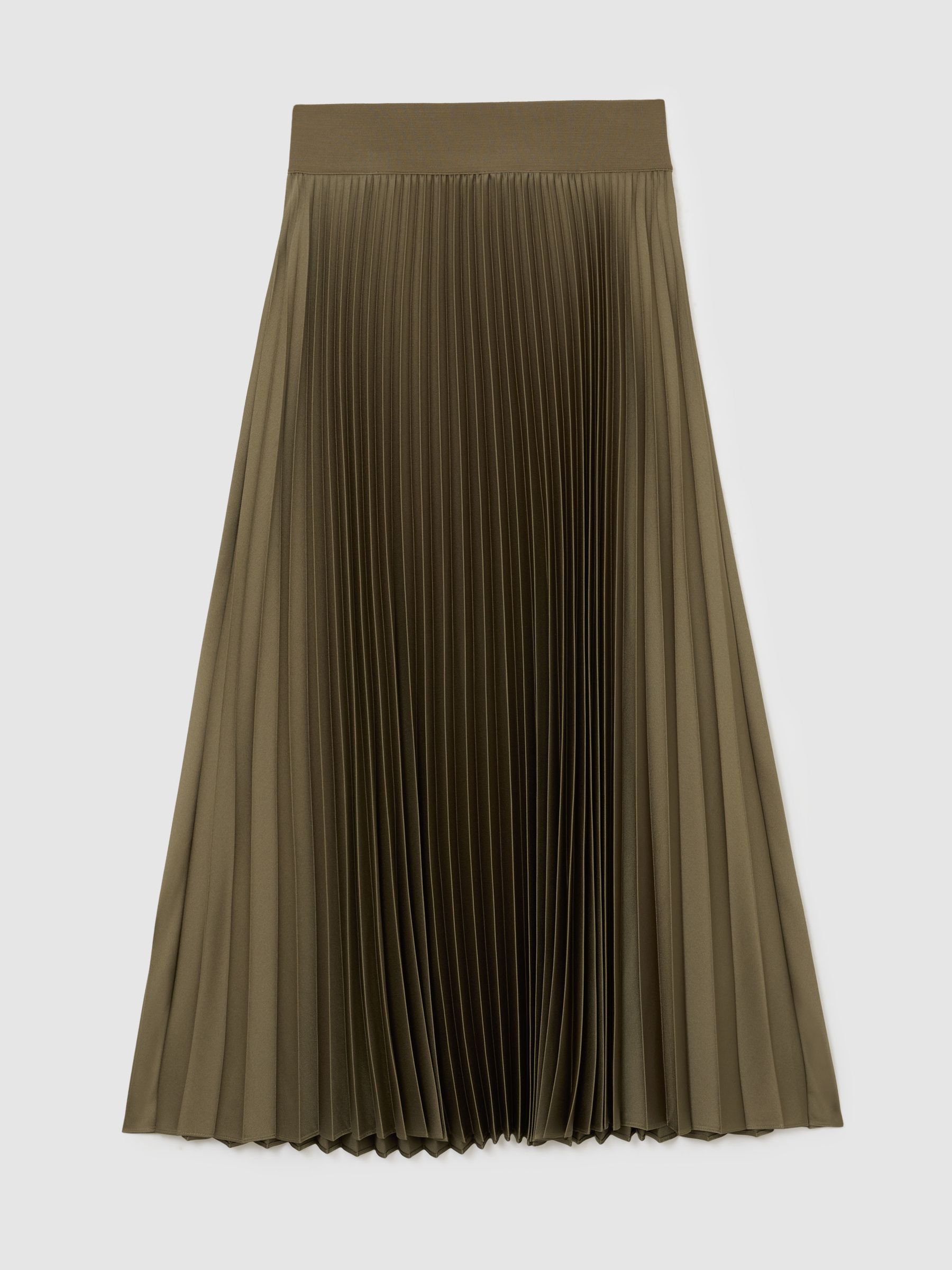 Pleated Midi Skirt in Khaki Green - Image 2 of 7