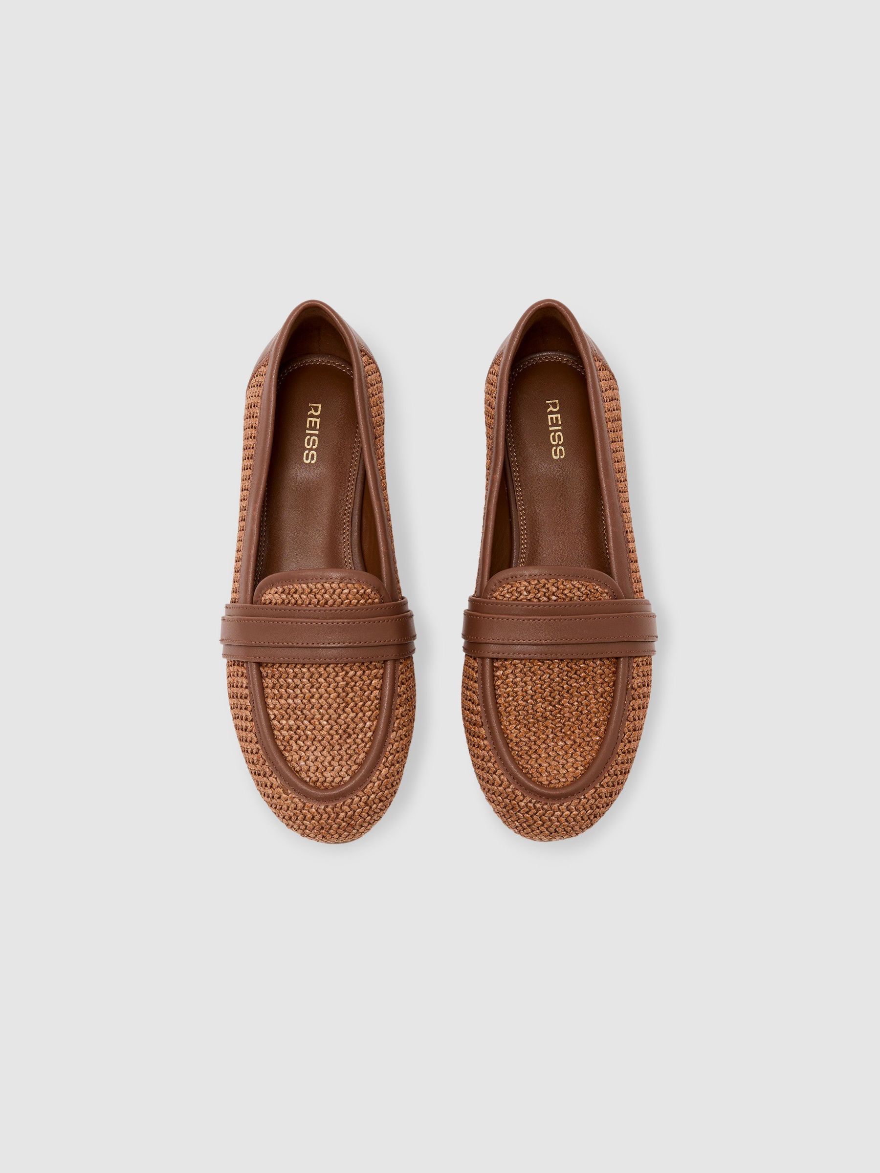 Raffia Leather Trim Loafers in Tan - image 3