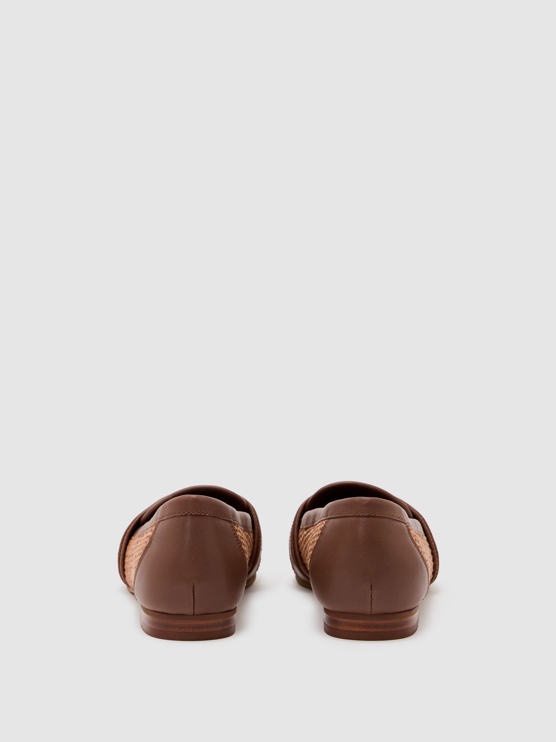 Raffia Leather Trim Loafers in Tan - image 2
