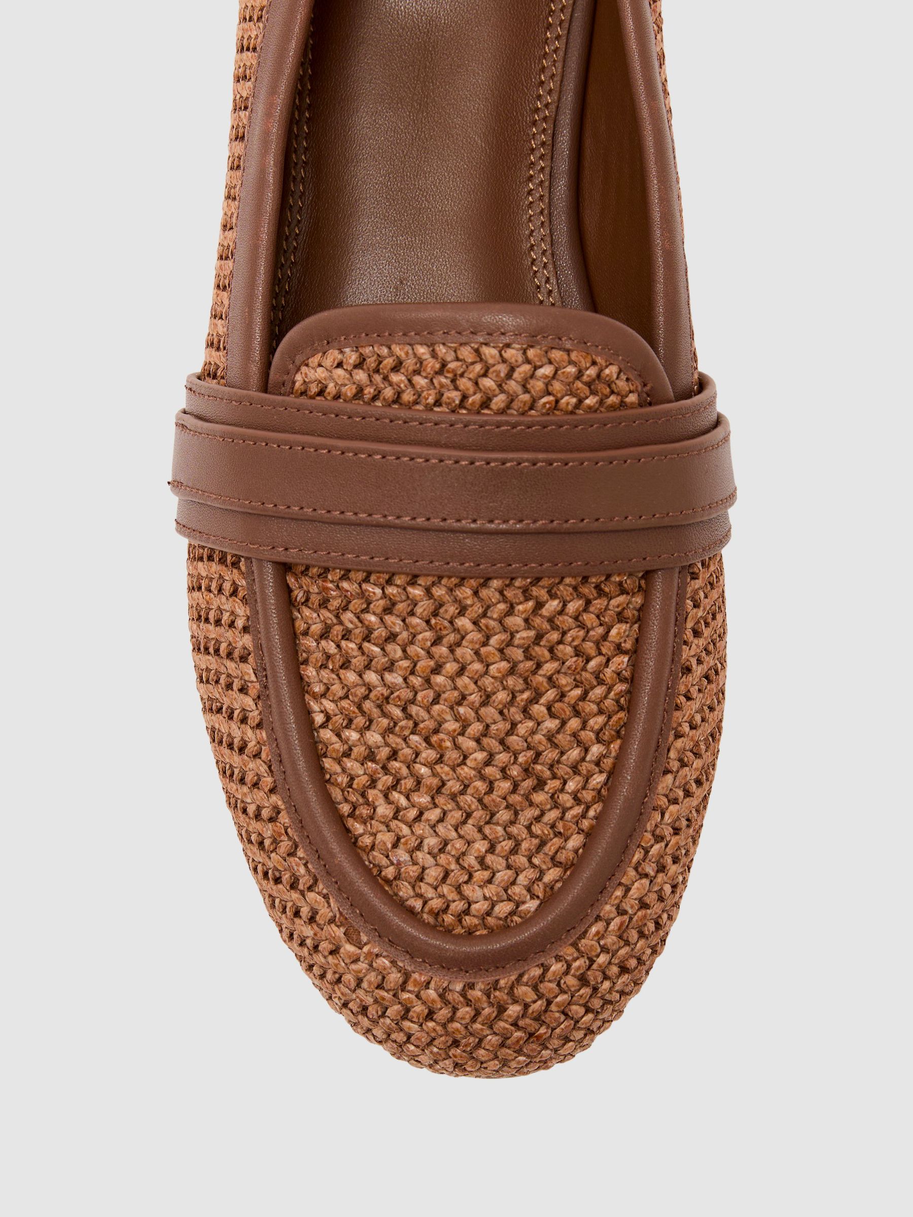 Raffia Leather Trim Loafers in Tan - image 4