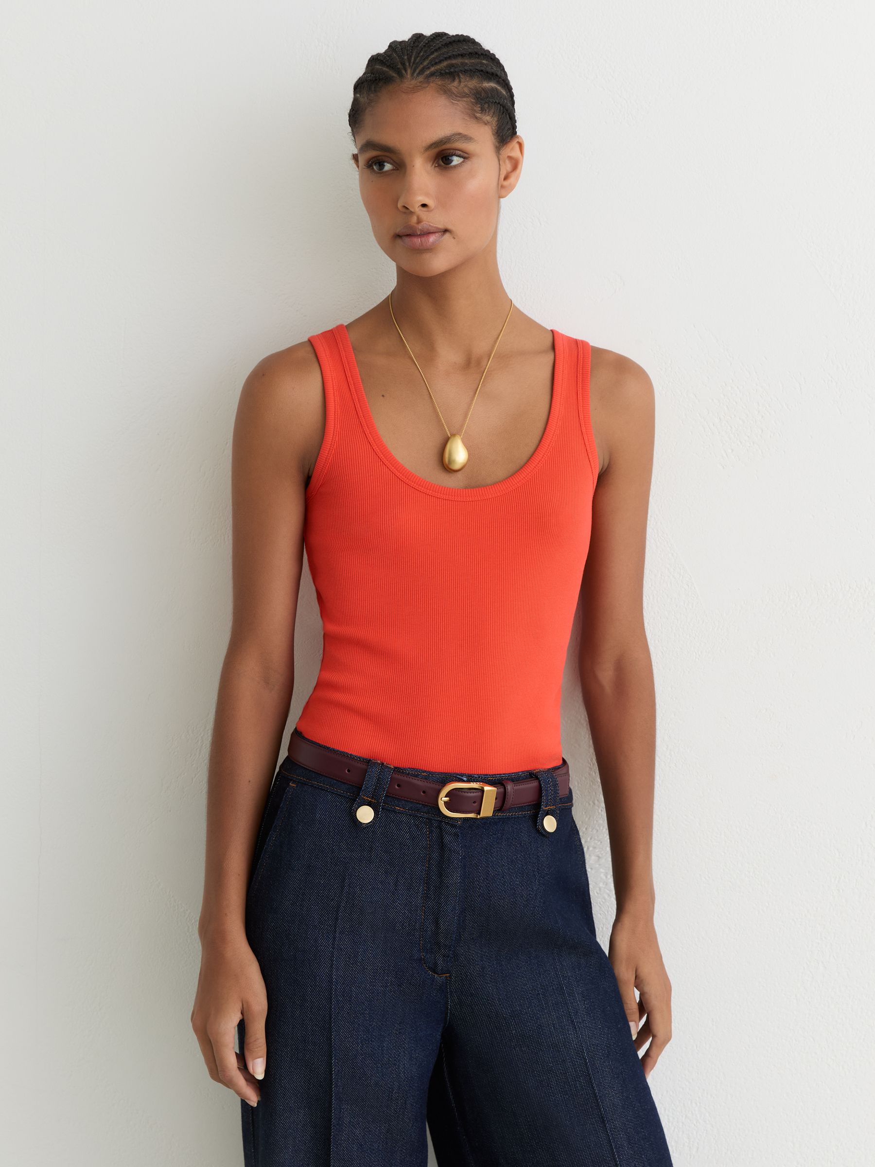 Stretch-Cotton Ribbed Vest in Coral Pink - Image 4 of 7