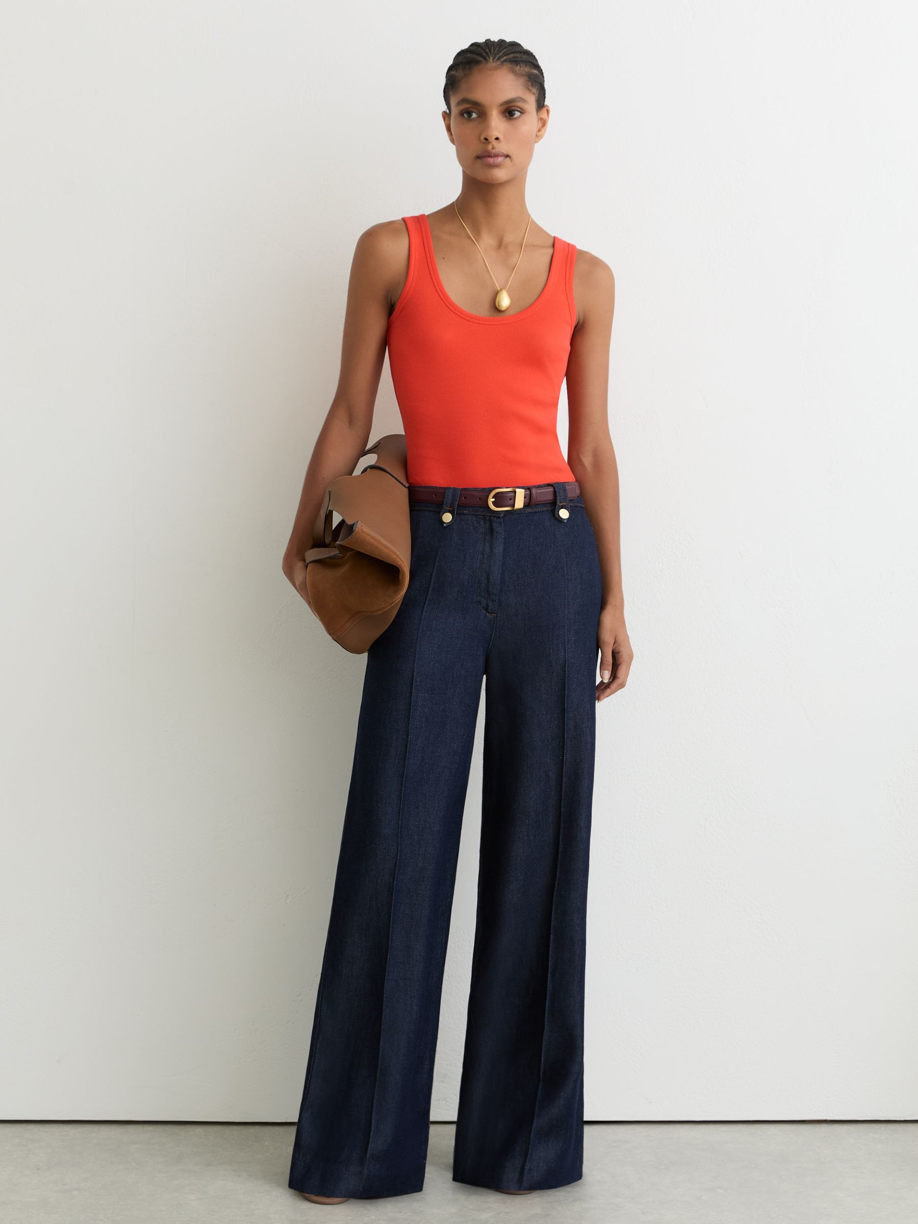 Stretch-Cotton Ribbed Vest in Coral Pink - Image 5 of 7