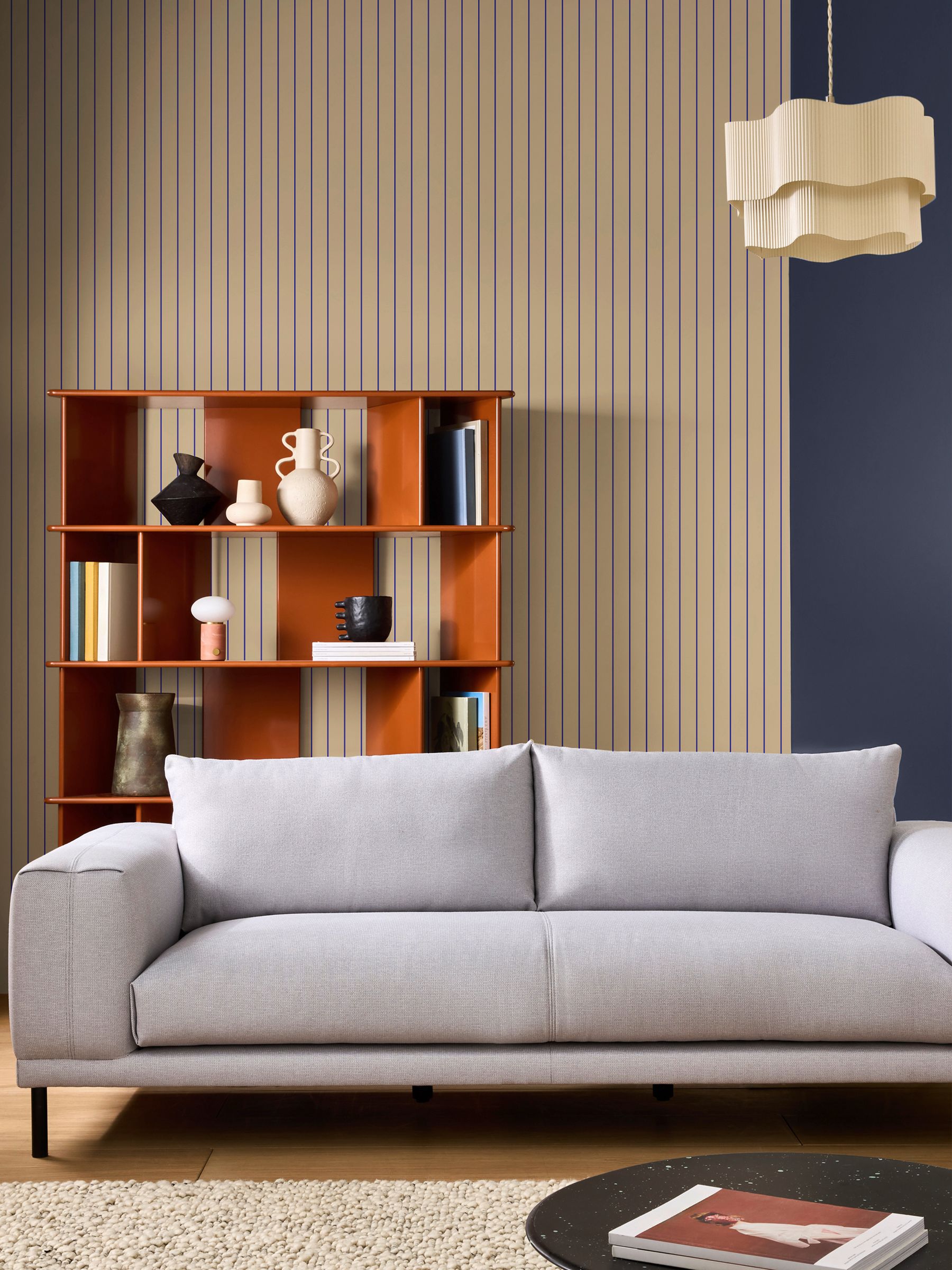 Kyria Stripe A4 Wallpaper Sample in Neutral Blue - Image 1 of 4