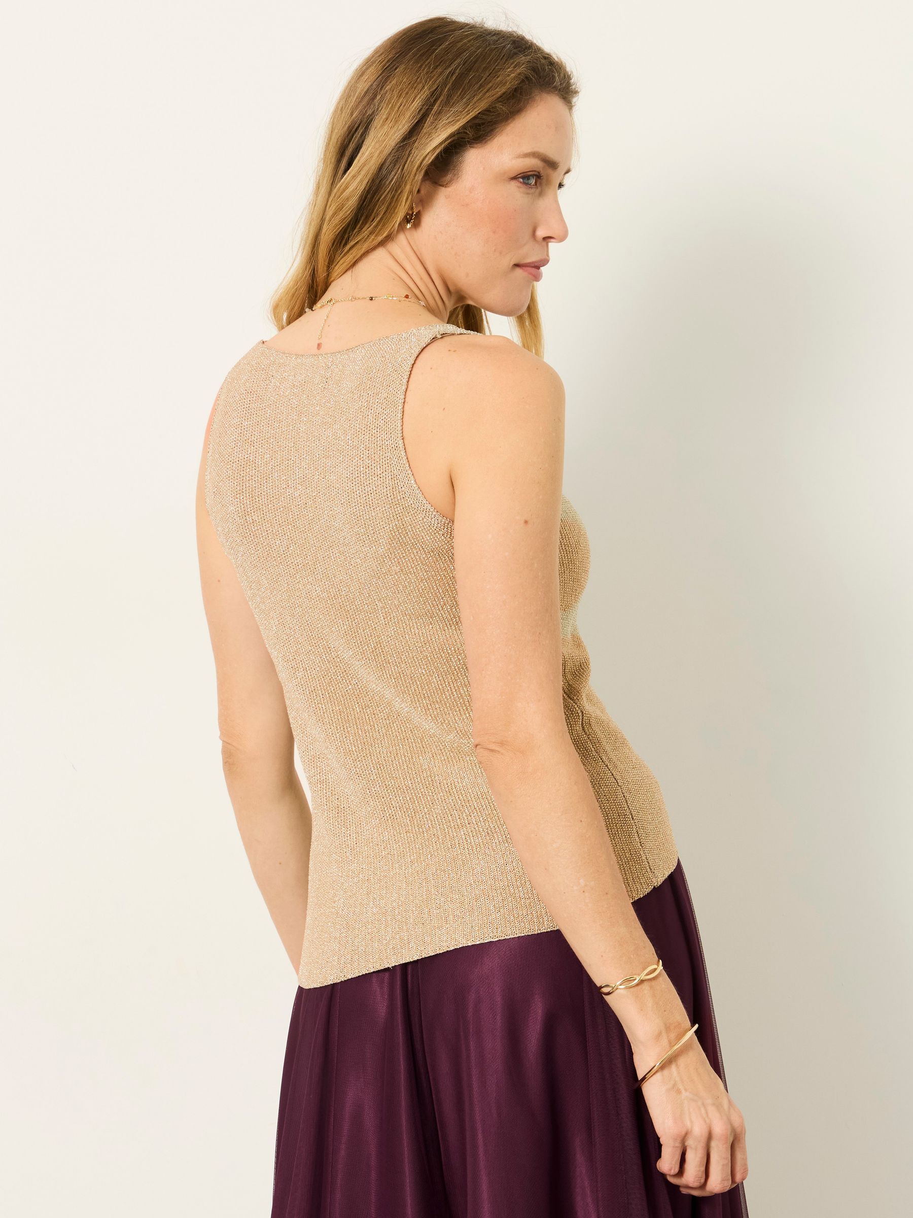 Evelyn Gold Metallic Knit Vest Top - Image 2 of 6