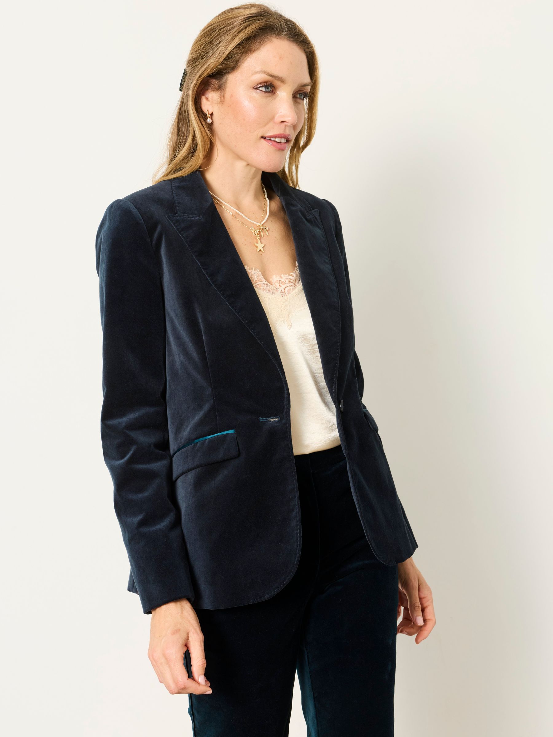 Teal Blue Petite Maggie Velvet Blazer - Image 1 of 7
