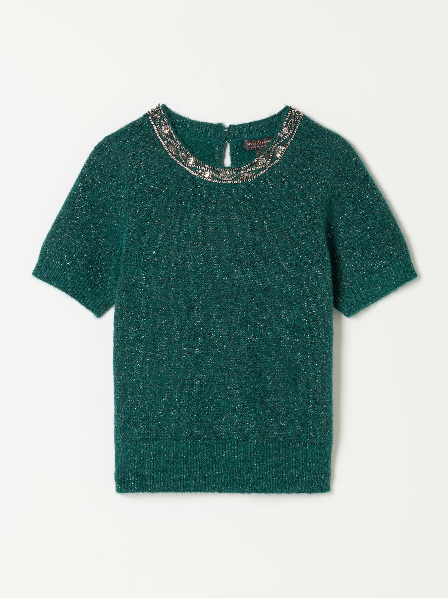 Teal Blue Embellished Collar Knit Top - Image 7 of 7