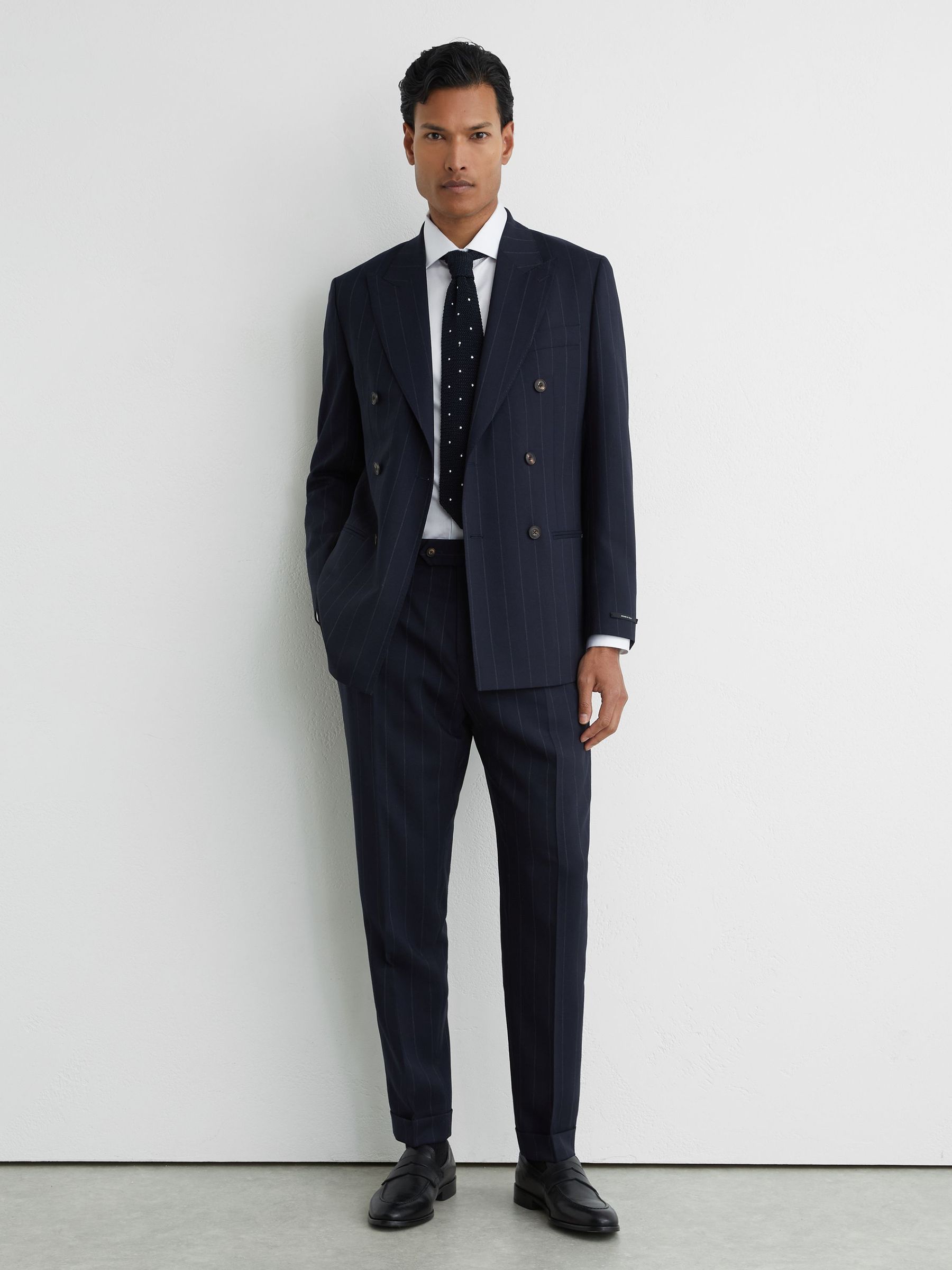 Wool Pinstripe Side-Adjuster Suit Trousers Tailored-Fit in Navy - image 2