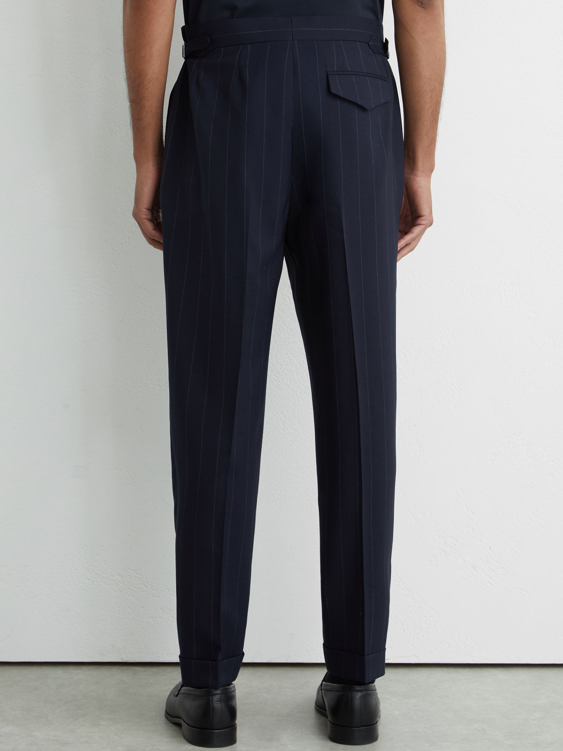 Wool Pinstripe Side-Adjuster Suit Trousers Tailored-Fit in Navy - image 5