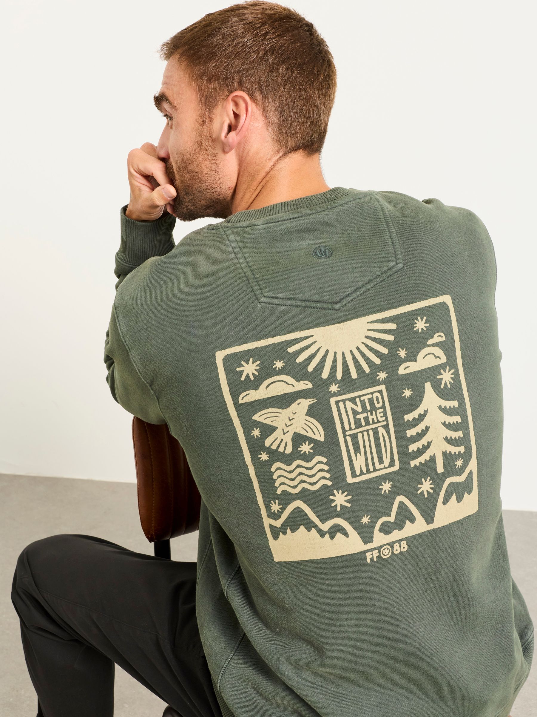 Dark Green Hayle Into The Wild Graphic Crew Sweat Top - Image 2 of 6 Dark Green Hayle Into The Wild Graphic Crew Sweat Top - Image 2 of 6