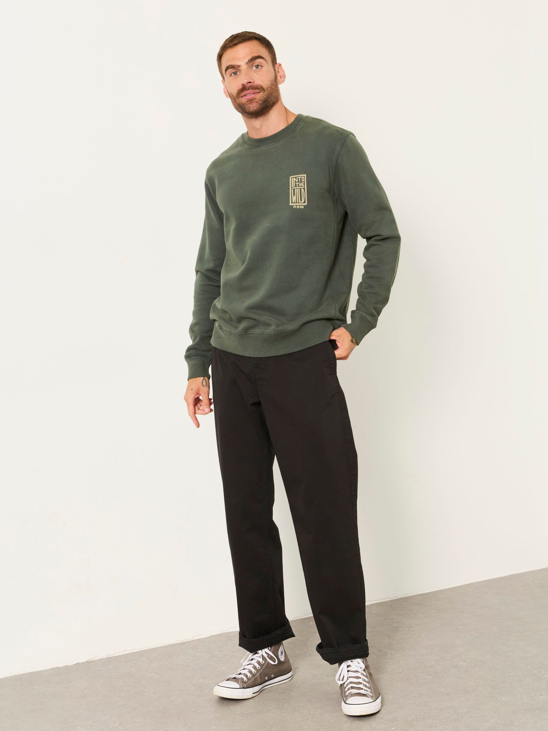 Dark Green Hayle Into The Wild Graphic Crew Sweat Top - Image 4 of 6