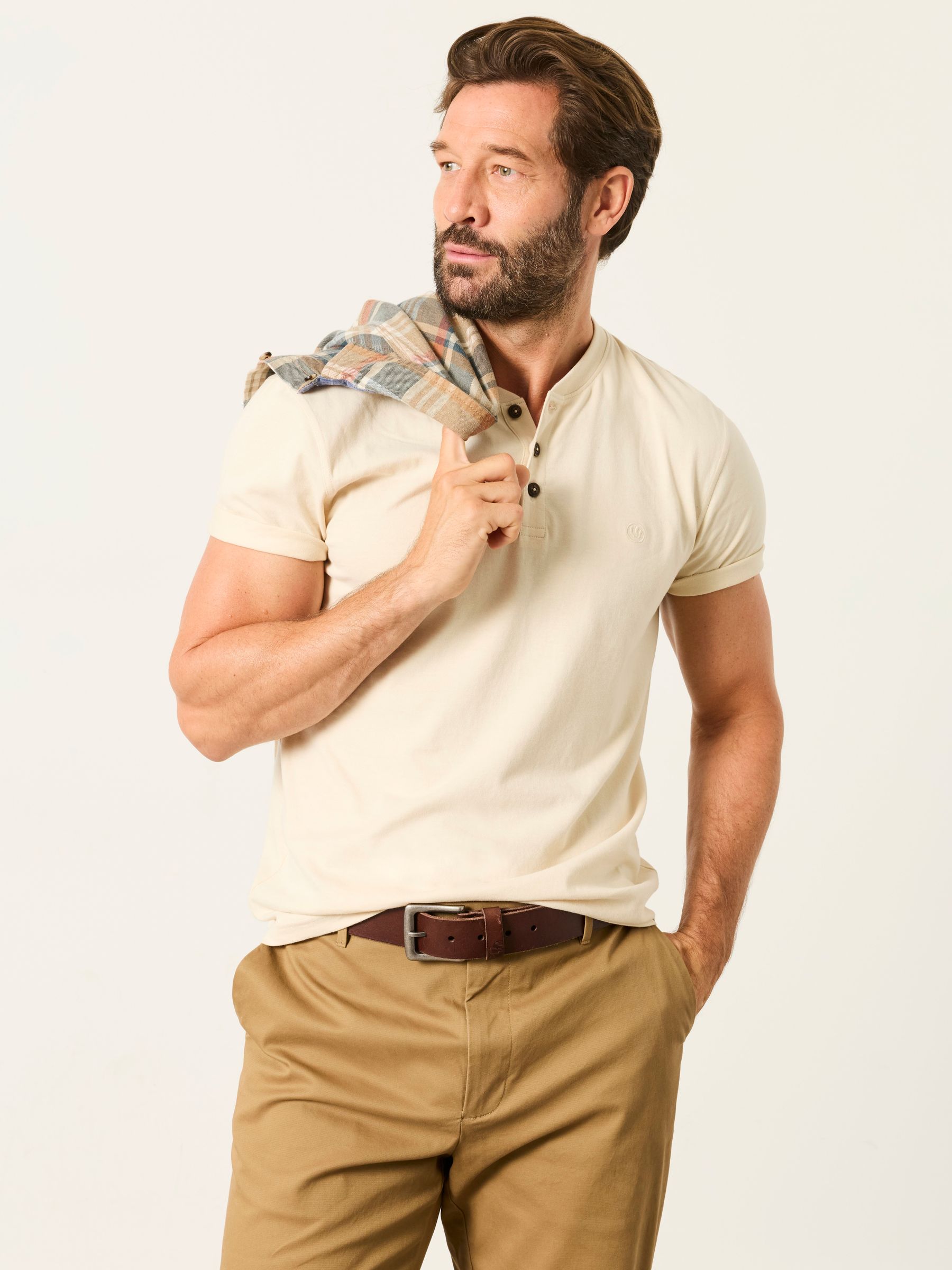 2 Pack Khaki/Natural Short Sleeve Henley Top - Image 2 of 8