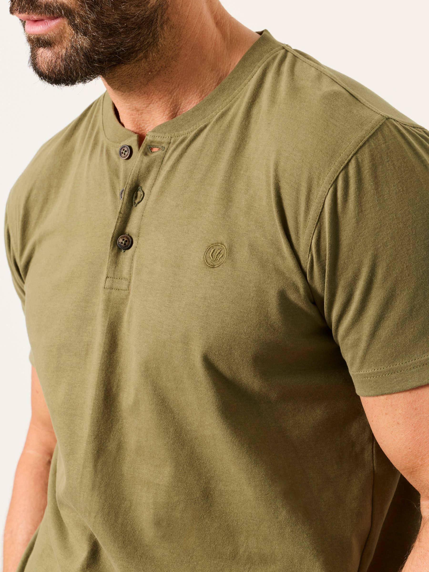 2 Pack Khaki/Natural Short Sleeve Henley Top - Image 6 of 8