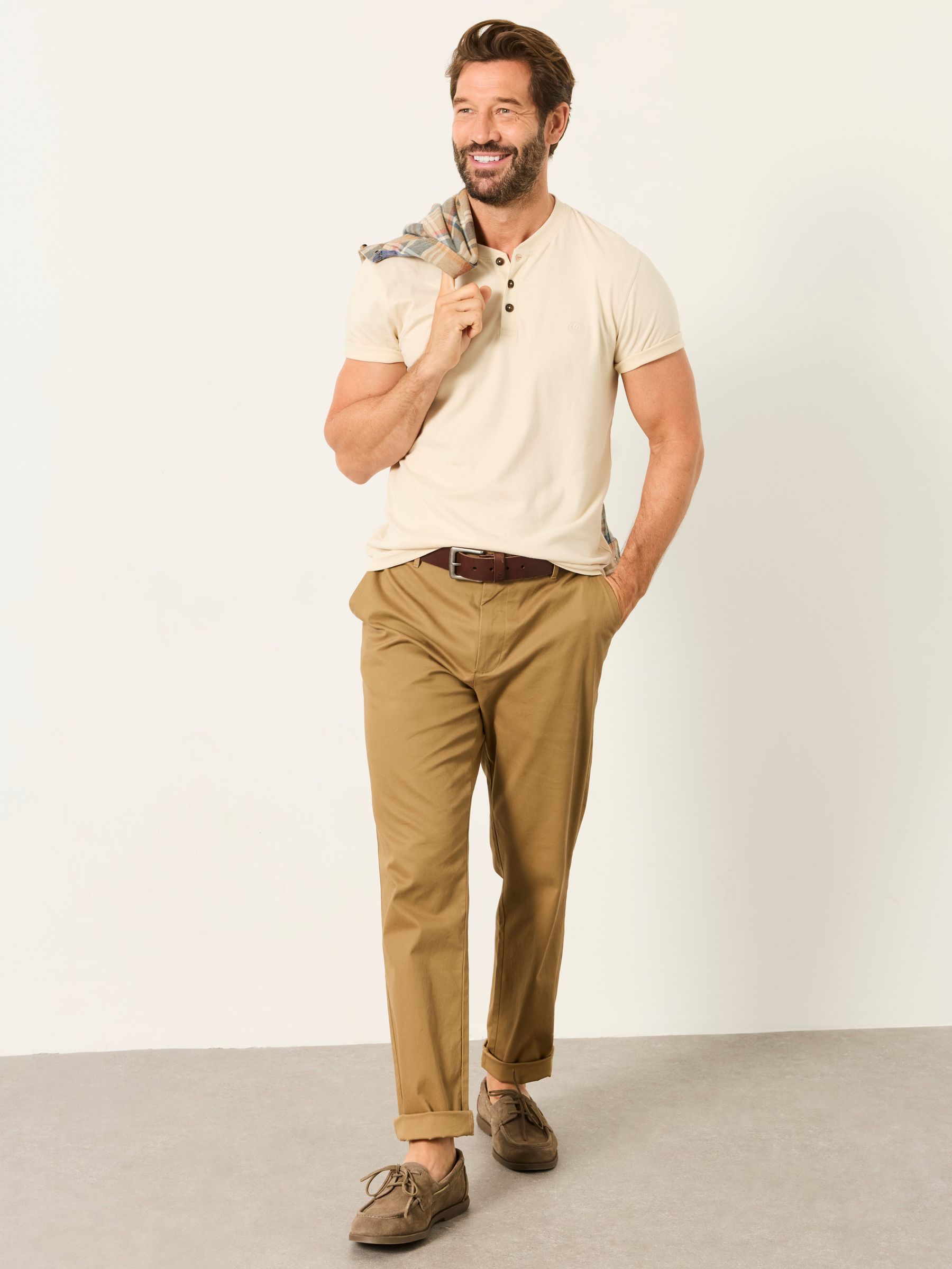 2 Pack Khaki/Natural Short Sleeve Henley Top - Image 7 of 8