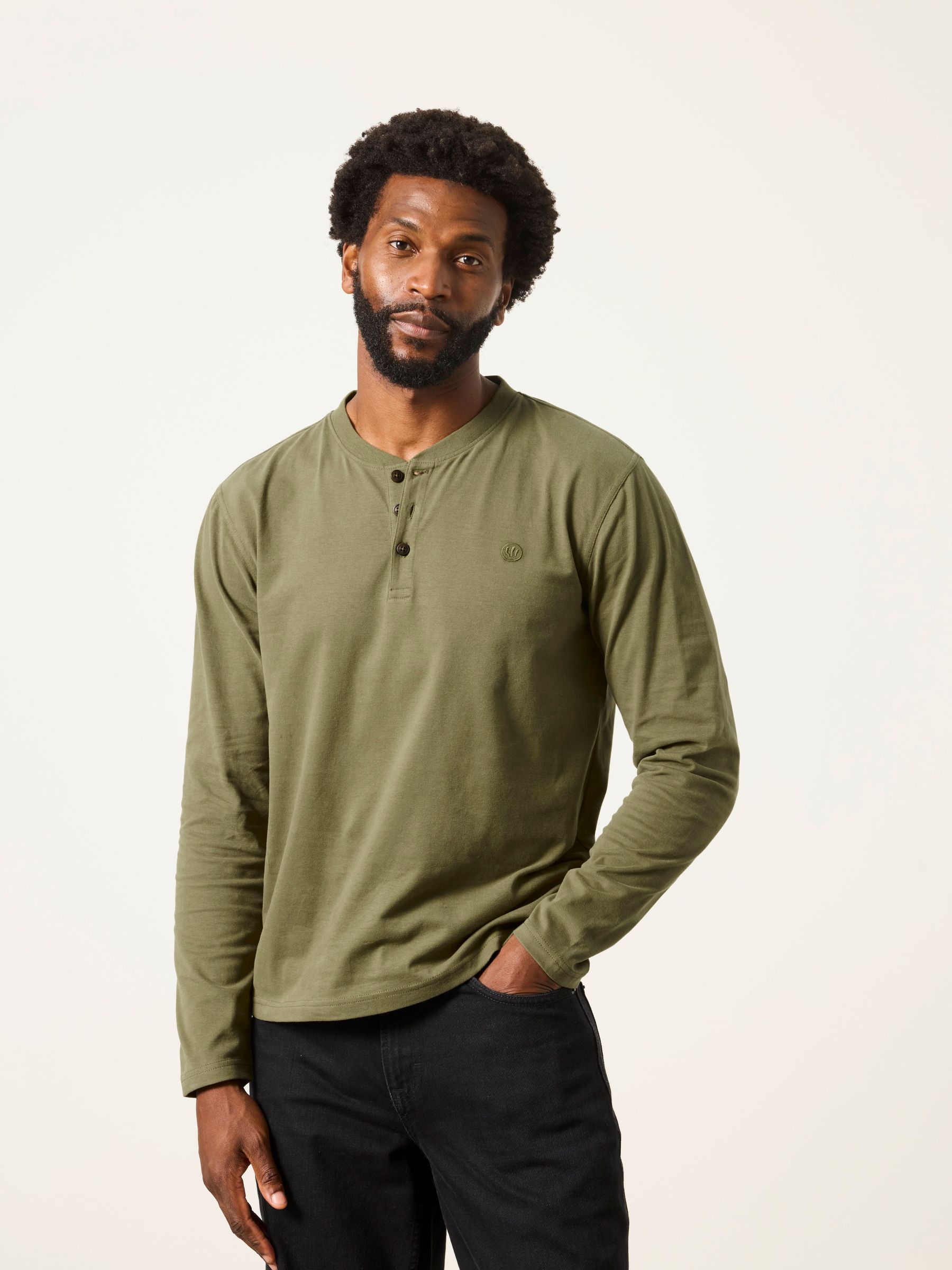 3 Pack Khaki/Natural/Brown Long Sleeve Henley T-Shirt - Image 1 of 7