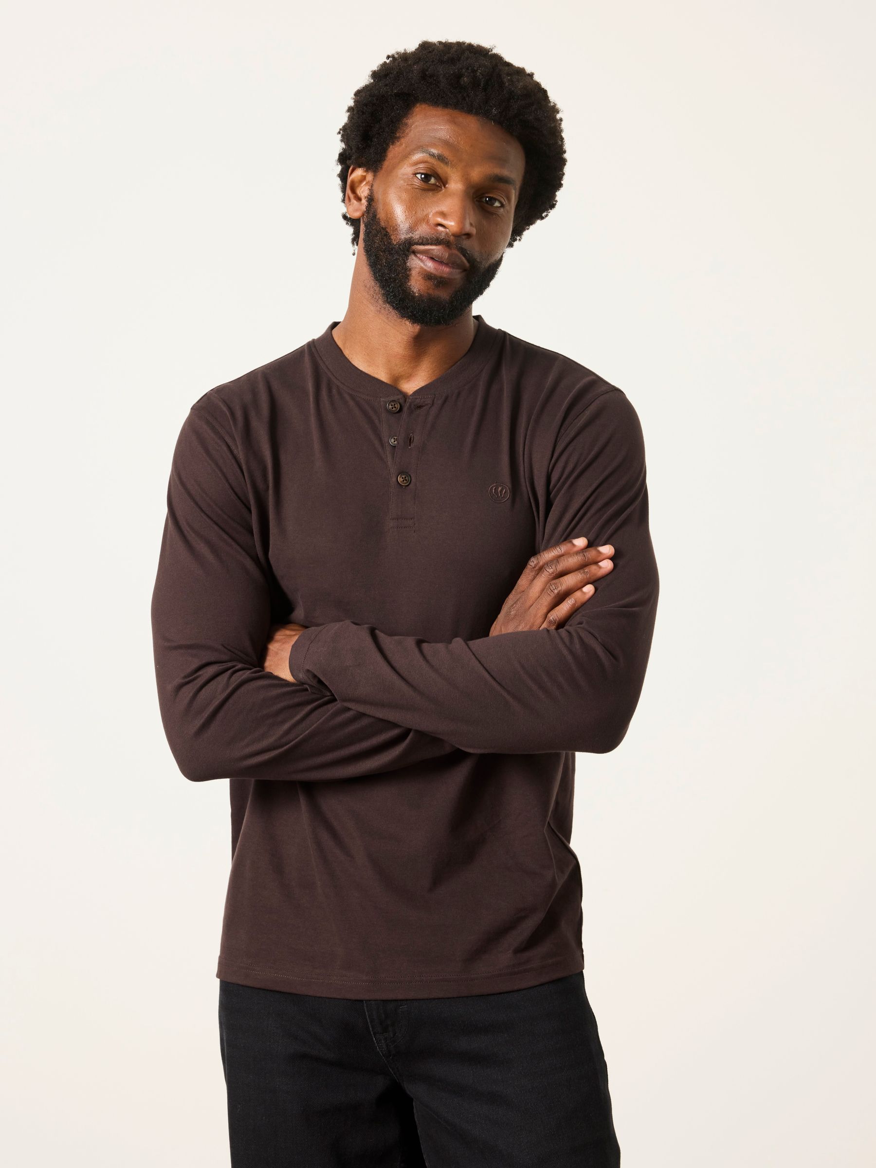 3 Pack Khaki/Natural/Brown Long Sleeve Henley T-Shirt - Image 4 of 7