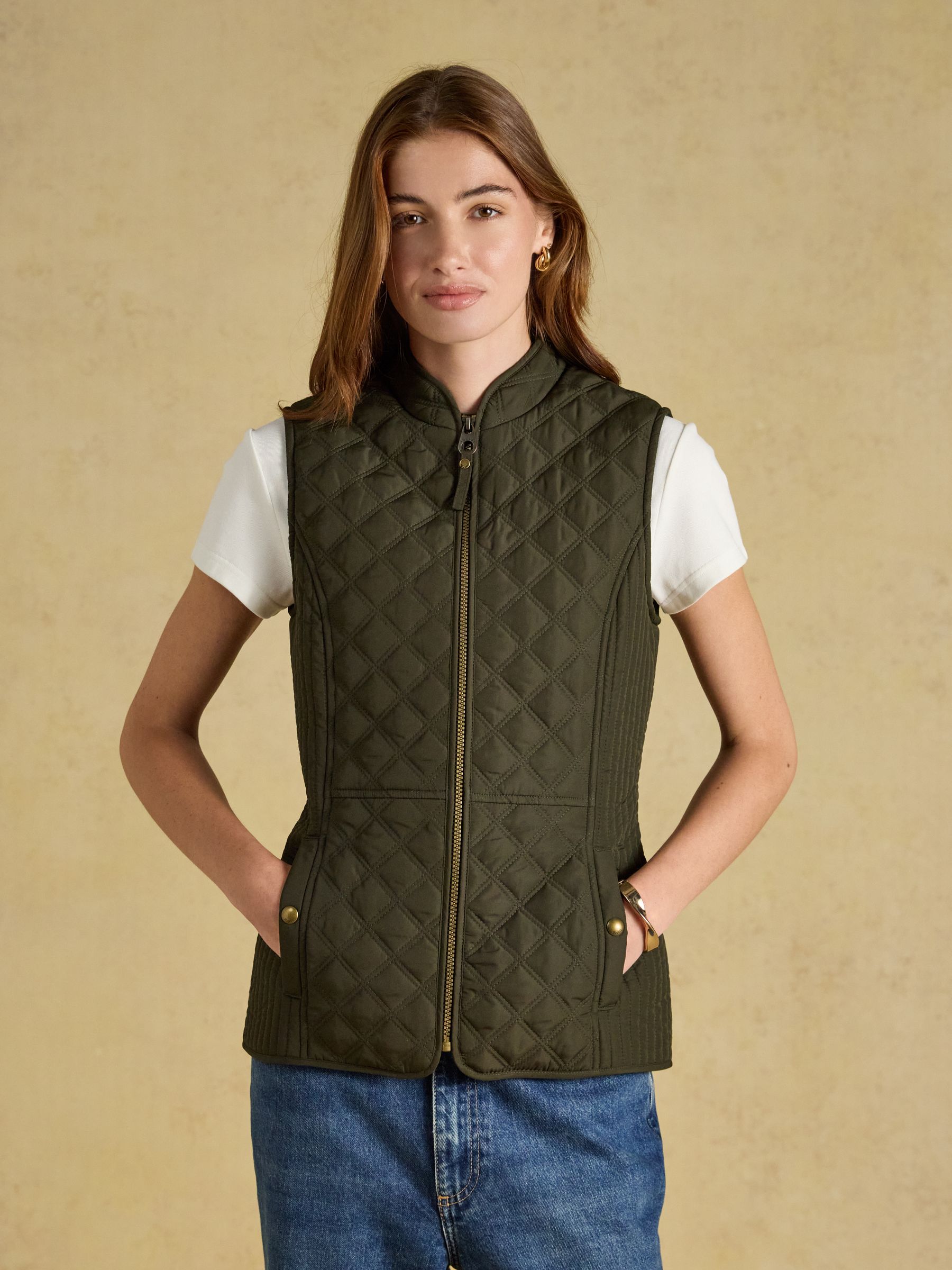 Minx Khaki Green Showerproof Diamond Quilted Gilet - Image 1 of 11 Minx Khaki Green Showerproof Diamond Quilted Gilet - Image 1 of 11
