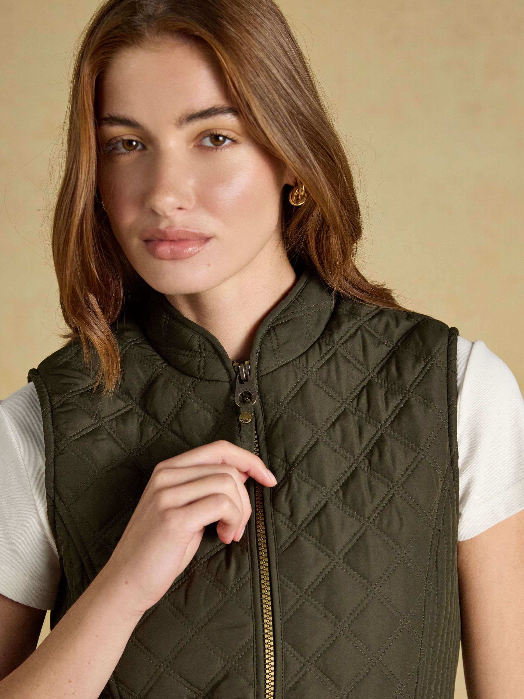 Minx Khaki Green Showerproof Diamond Quilted Gilet - Image 6 of 11