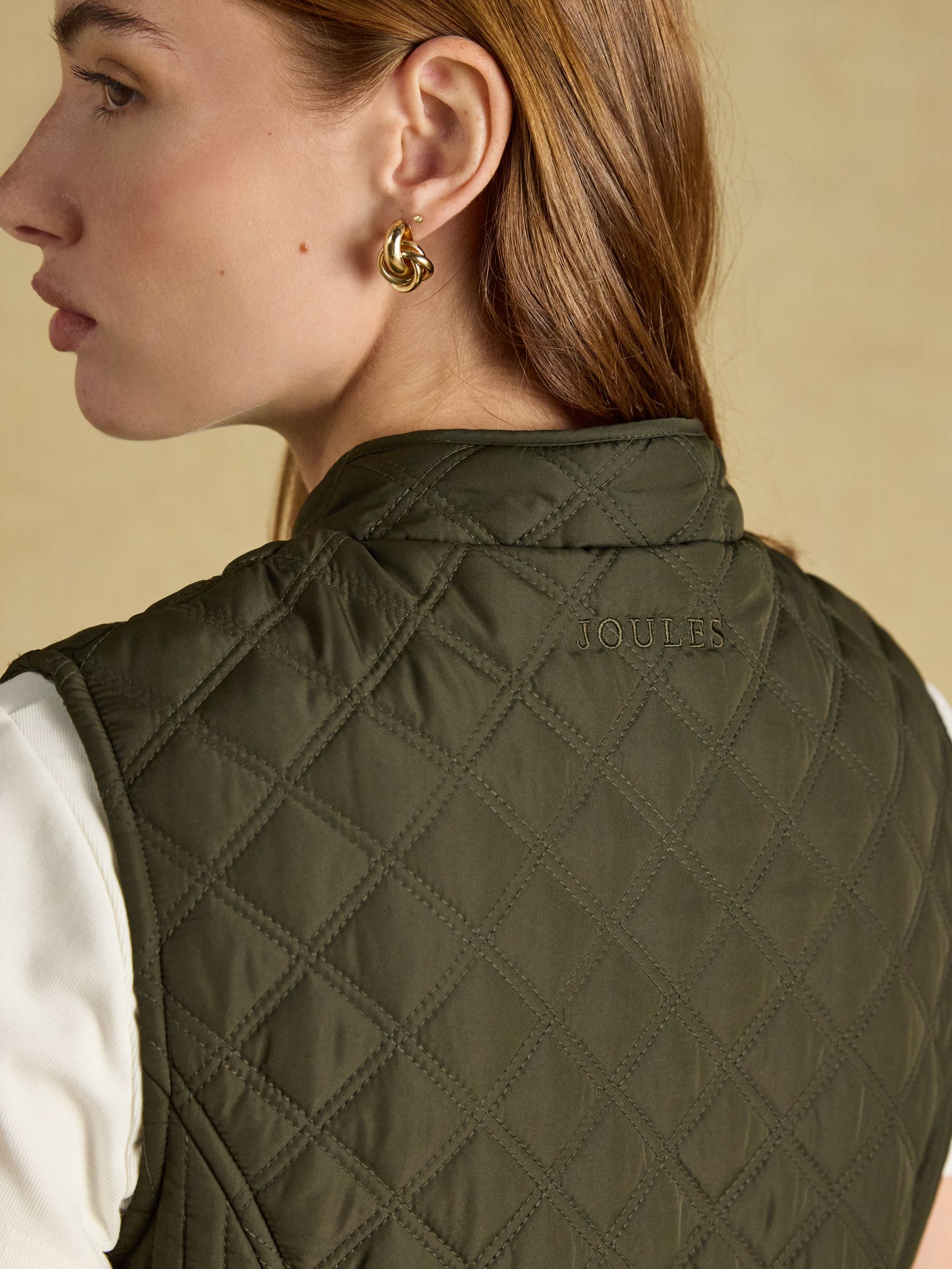 Minx Khaki Green Showerproof Diamond Quilted Gilet - Image 8 of 11