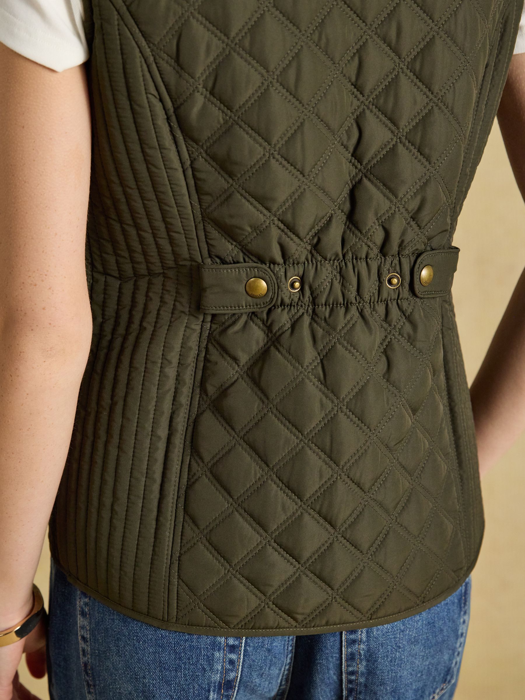 Minx Khaki Green Showerproof Diamond Quilted Gilet - Image 9 of 11